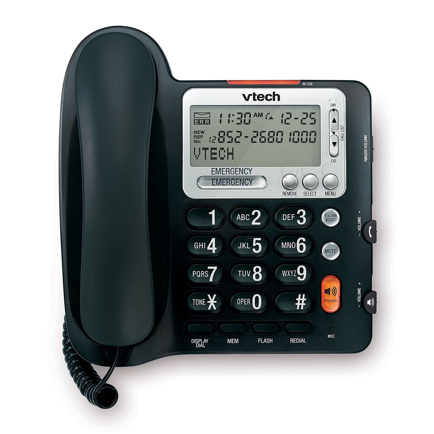VTech CD1281 Corded Big Button Telephone with Speakerphone, Volume Boost, Caller ID, Desk or Wall Mount (Not Answering Machine)
