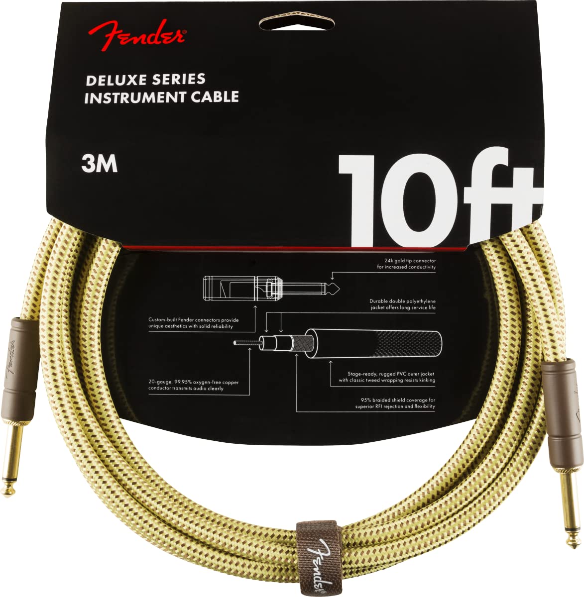 Fender 10-Foot Deluxe Instrument Cable, Straight-Straight - Tweed