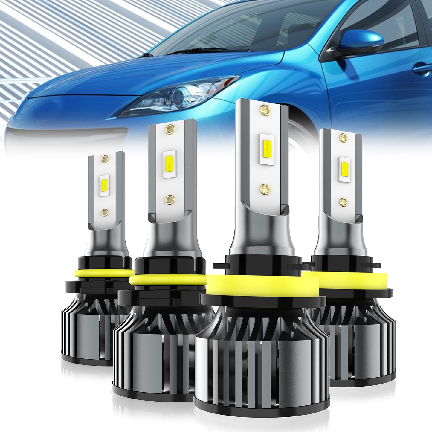 LECCIBUB LED Headlight Bulbs Compatible With Mazda 3 2010-2018,9005 High Beam + H11 Low Beam Light Bulb,6500K White,Plug and Play,Pack of 4