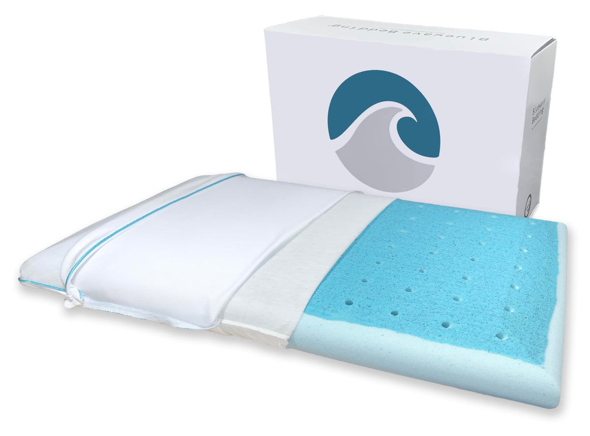 Bluewave Bedding Extra Slim CarbonBlue Max Cool Gel Memory Foam Pillow for Stomach and Back Sleepers - Thin, Flat Design with Advanced Cooling (4.5cm Height, Standard Size)