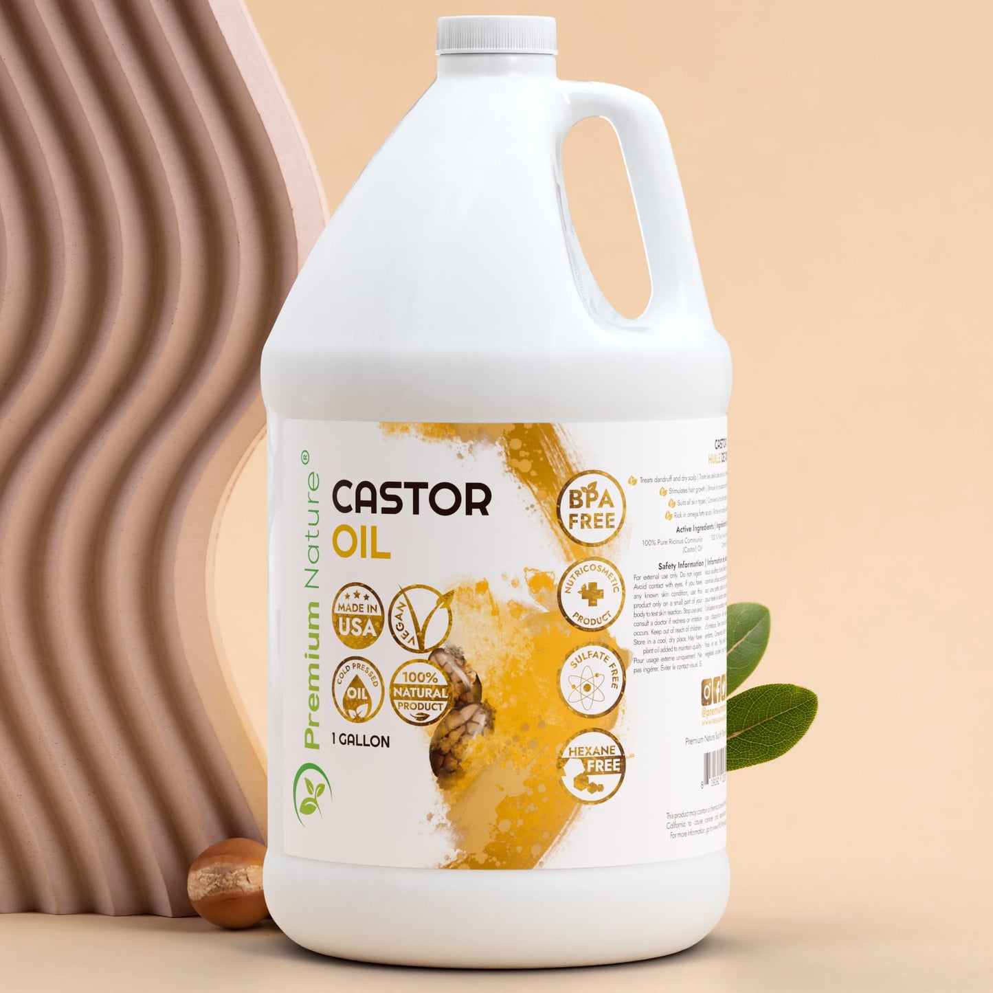 Castor Oil Pure Carrier Oil - Cold Pressed Castor Oil for Essential Oils Mixing Natural Caster Oil, 1 Gallon