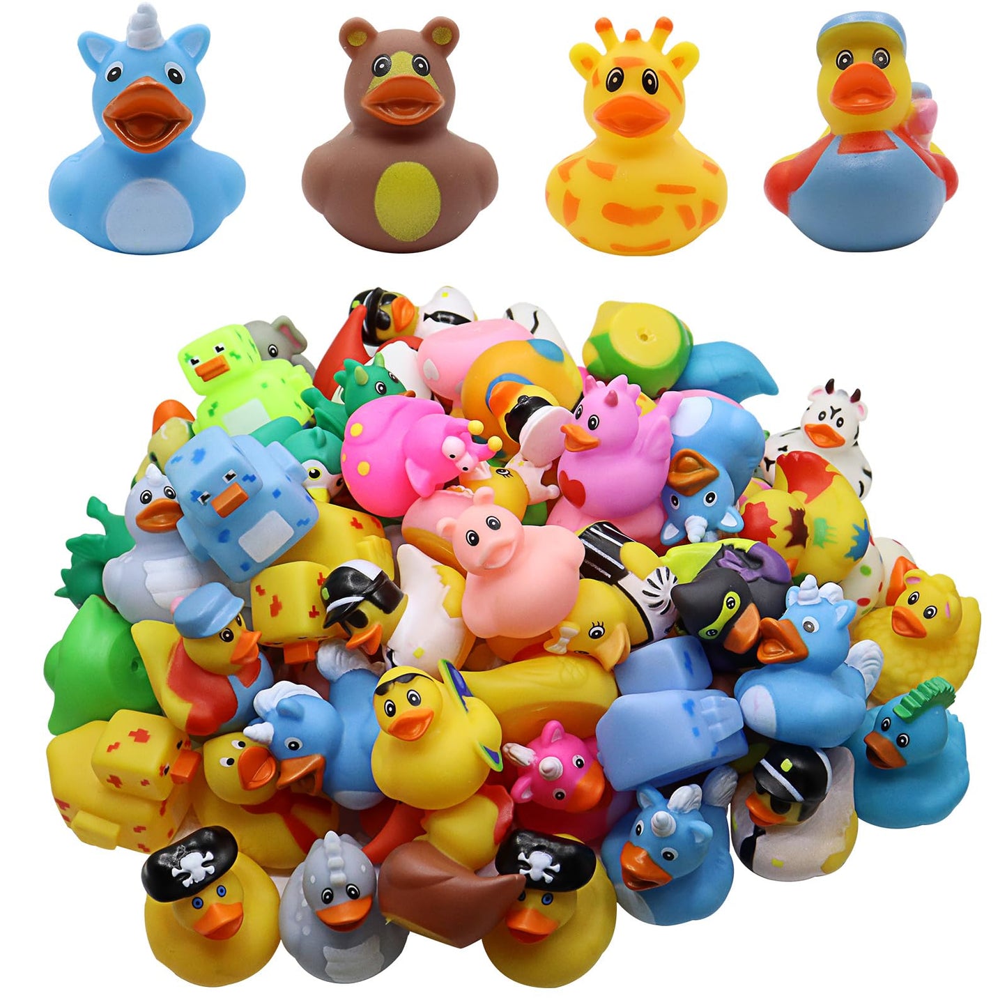 Rubber Duck Bath Toy Assortment Bulk Floater Duck for Kids Birthday Gifts Baby Showers Classroom Prizes Party Favors Rubber Duckies for Jeep Summer Beach Pool Toy (100 Pack)