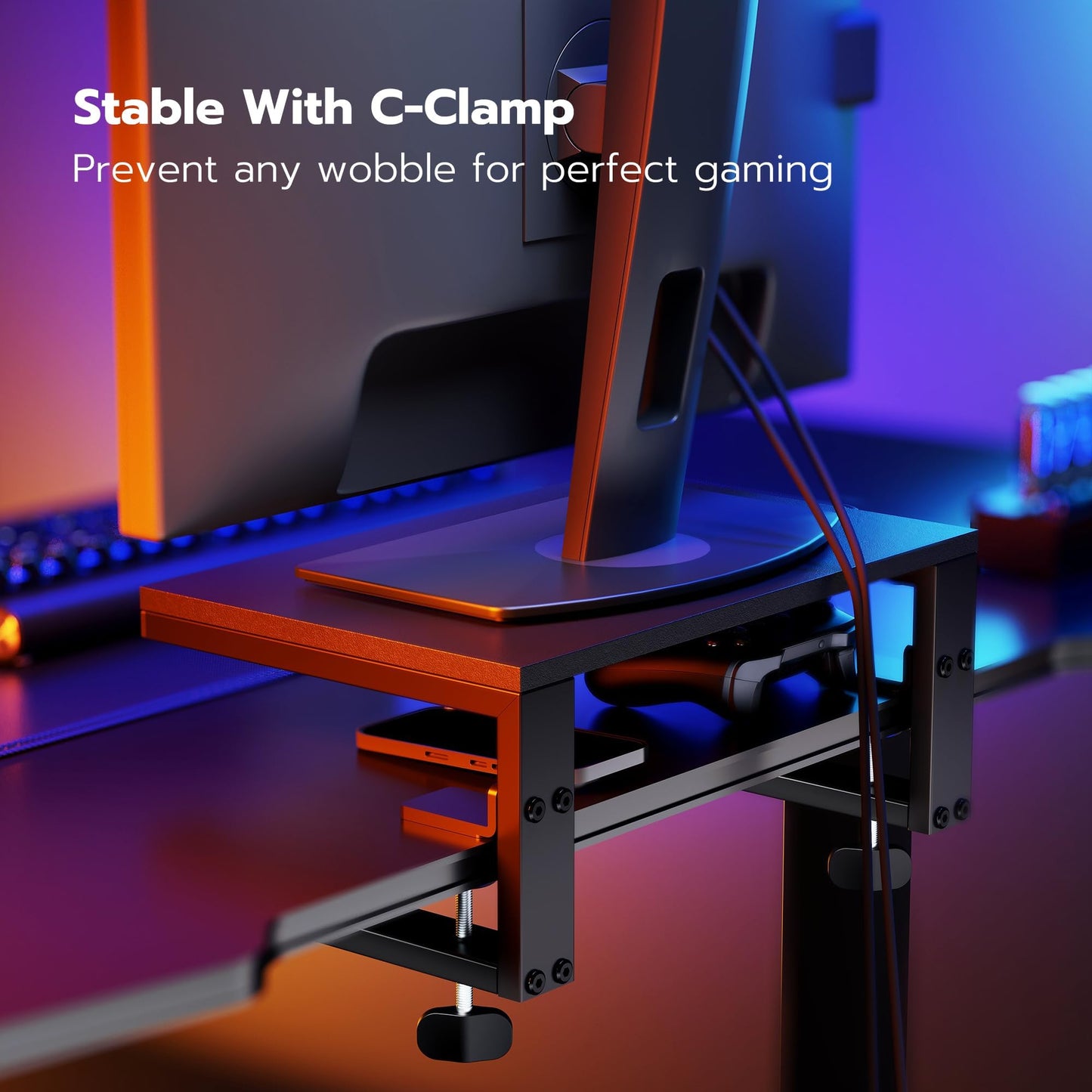 ARES WING 3 in 1 Versatile Clamp on Desk Shelf, 15 inches Desk Extender Shelves, Heavy Duty Desktop Organizer for Gaming and Office Accessories, Black