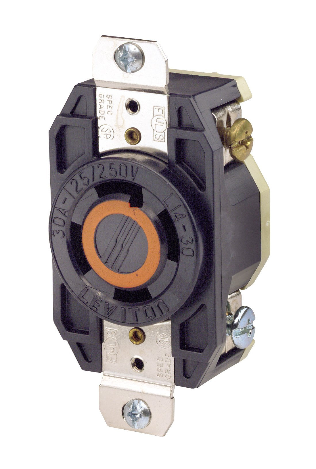 Leviton Flush Mounting Locking Receptacle, 30 Amp, 125/250 Volt, Industrial Grade, Grounding, 2710, Black
