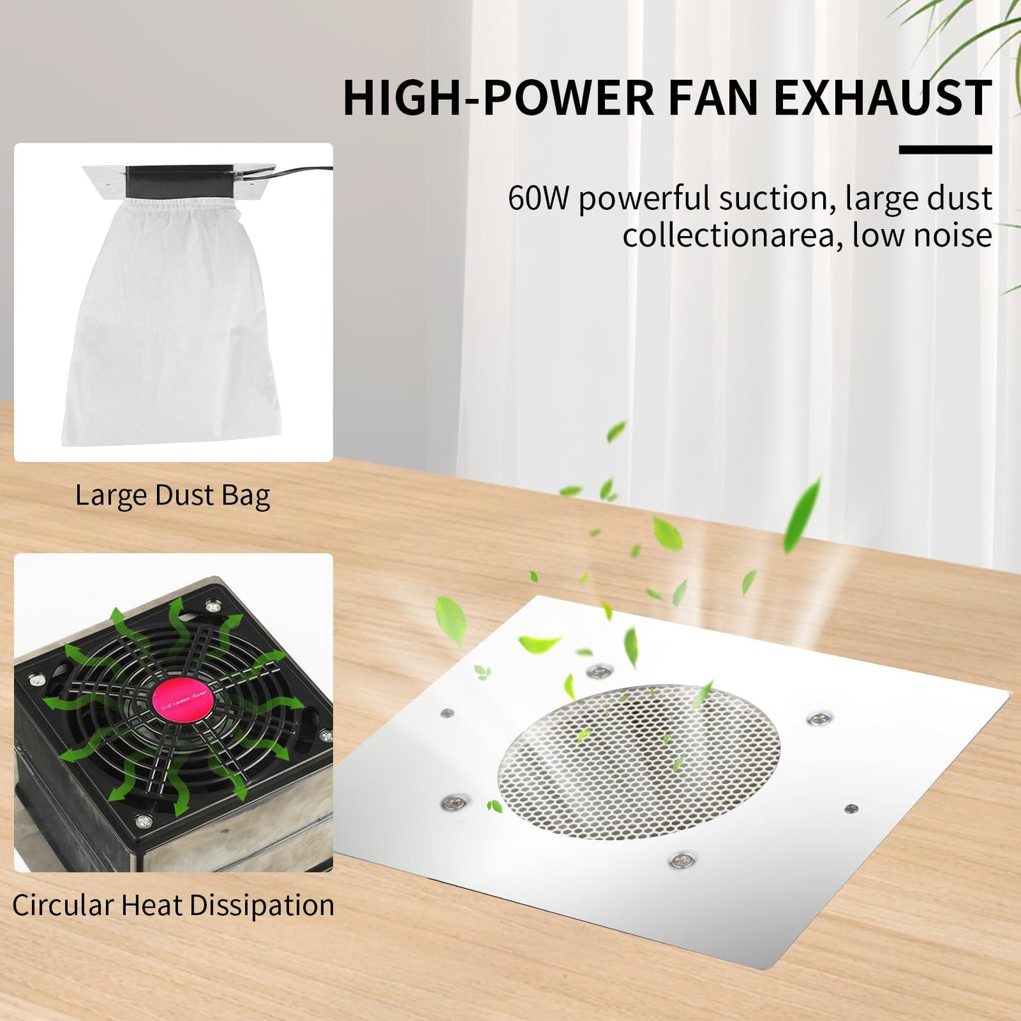 BLUETOP Nail Dust Collector 60W Nail Vacuum Cleaner Table Embedded Dust Extractor Vacuum Professional Built in Desktop Nail Dust Collector Quiet Nail Fan Low Noise for Nail Salon Home