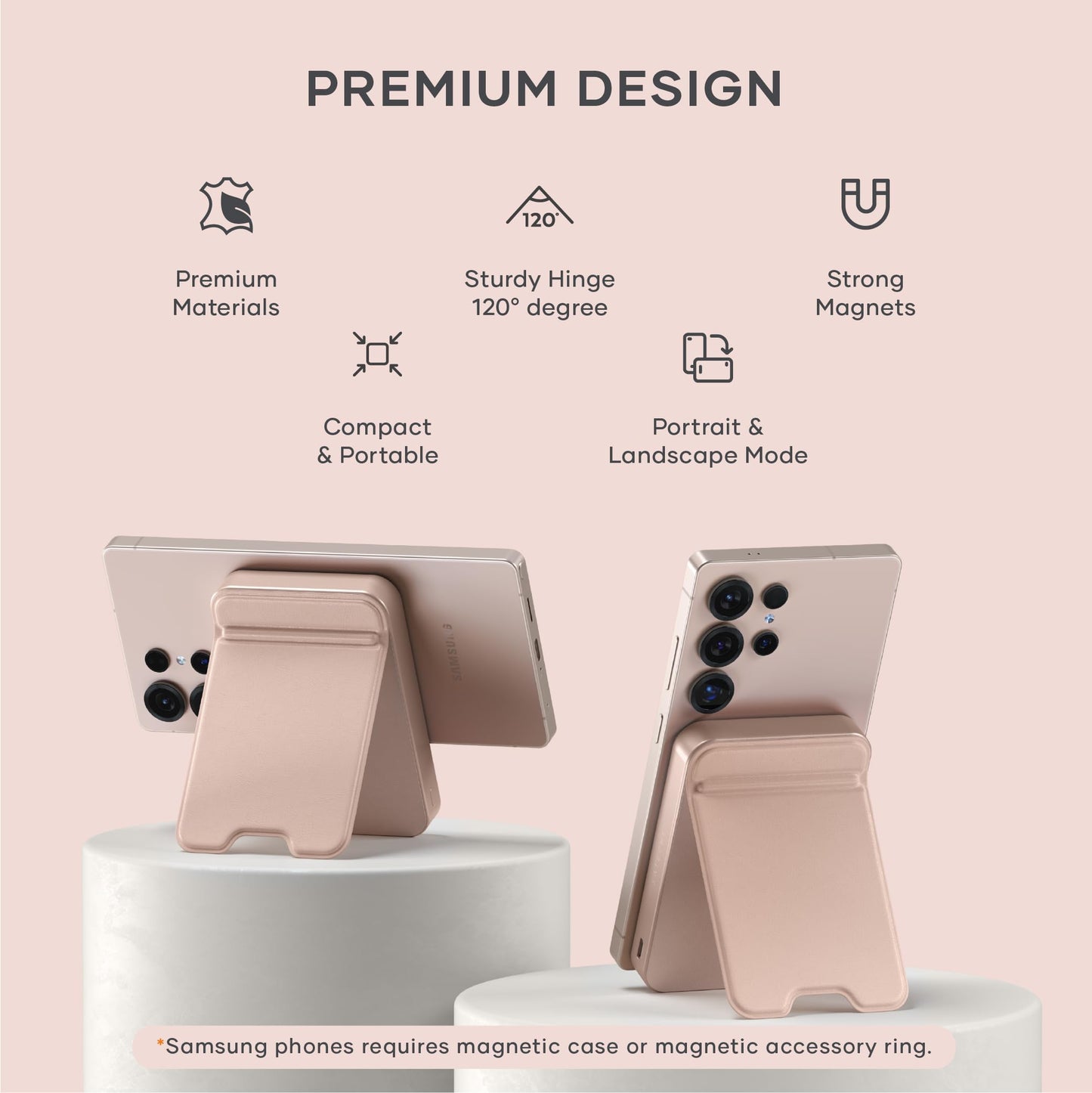 Satechi OntheGo Power Bank, Qi2 Power Bank 10000mAh, 15W Fast Charging, Portable Battery Pack with Stand for iPhone 17 to 12 Series, Android – Desert Rose