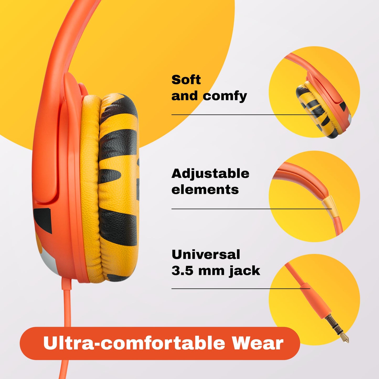 Kidrox® Premium Toddler Headphones for 1+ Year Old - iPad, Tablet, Car, Airplane, Travel, School with 85dB Volume Limit Safe, Durable, and Stylish Baby Infant Child 3.5mm Wired Headphone for Boy, Girl