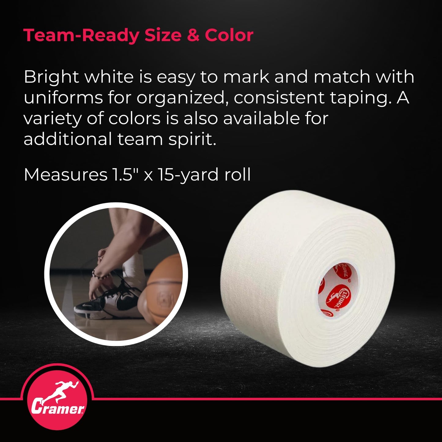 Cramer 950 Premium White Athletic Tape, Bulk Case of Rolls, 1.5" X 15 Yard, 32 Rolls