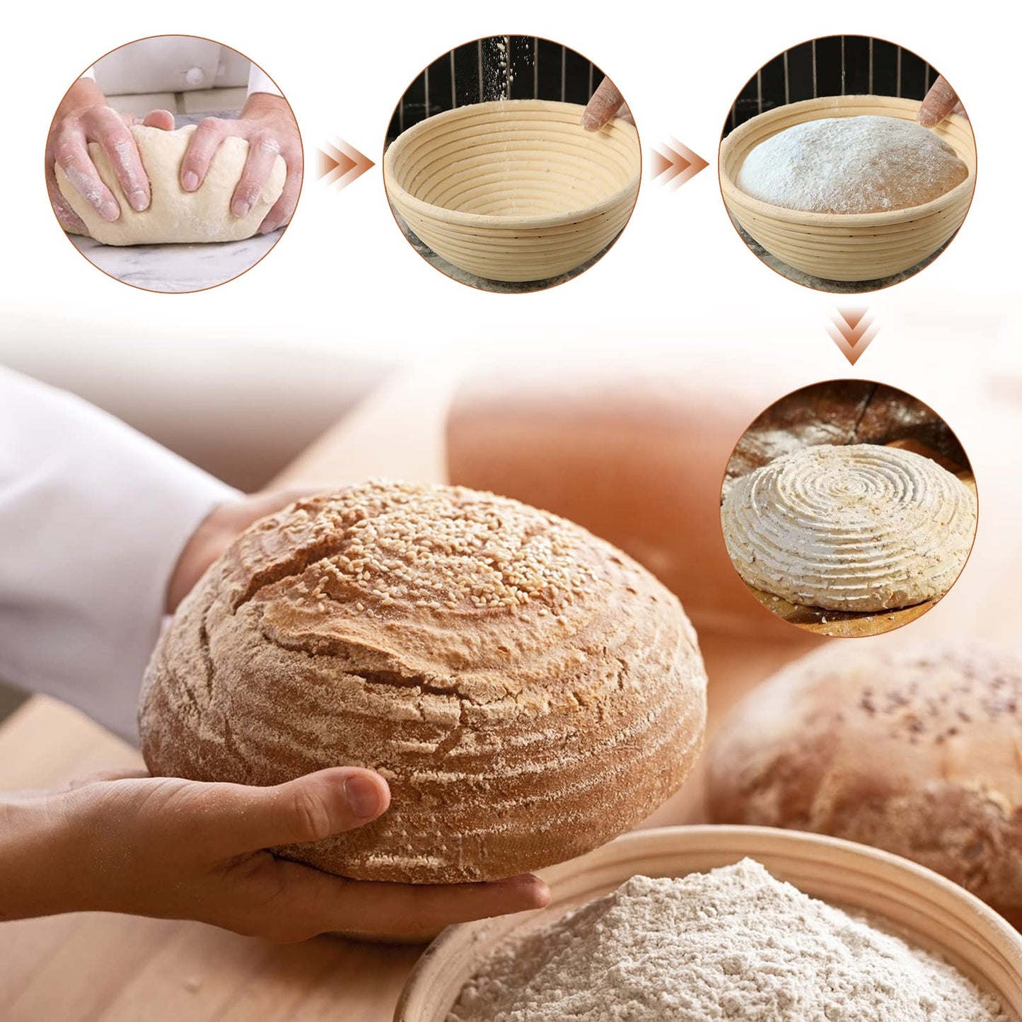 Bread Proofing Basket 9 Inch: Set of 2 Round Banneton Sourdough Proofing Bowls for Artisan Bread Making for Professionals and Home Bakers