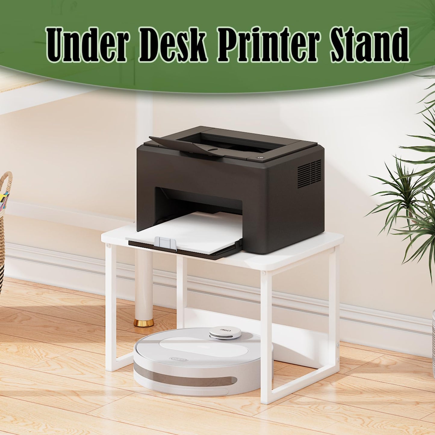 MARTY Printer Stand with Storage for Desk, White Desktop Printer Stand Shelf Organzier for Home/Office Heavy Duty Printer Riser Under Desk Small Table for Printer Copier Scanner