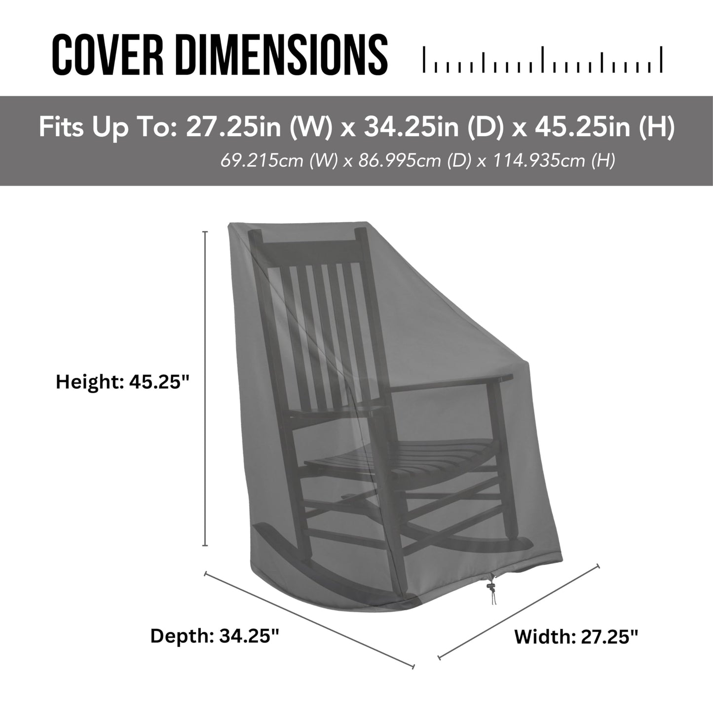 Shine Company Weatherproof Outdoor Rocking Chair Cover, 100% Woven Polyester, Elastic Cord with Toggle, Black