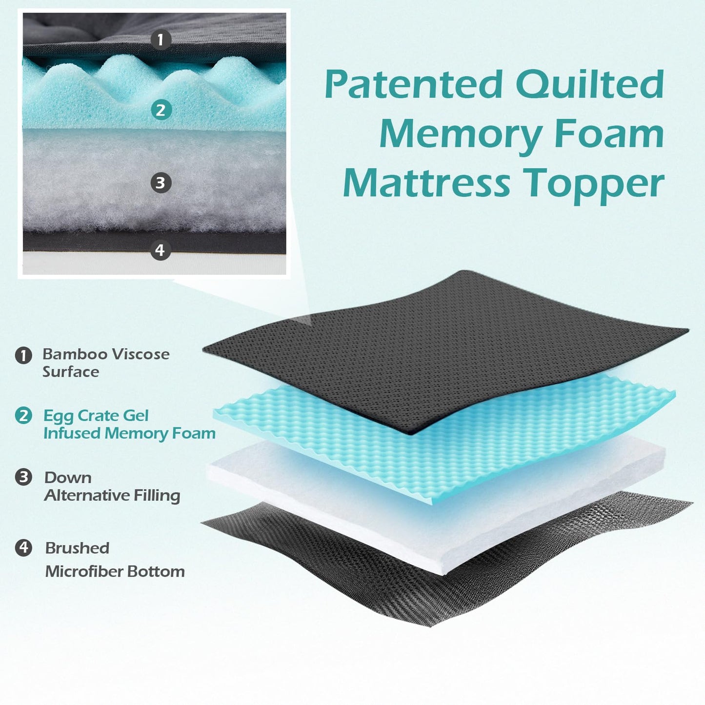 Hansleep Memory Foam Mattress Topper Twin XL, Bamboo Cooling Mattress Topper for College Dorm, Mattress Pad with Deep Pocket, Breathable Air Mattress Topper Cover, 39x80 Inches, Charcoal