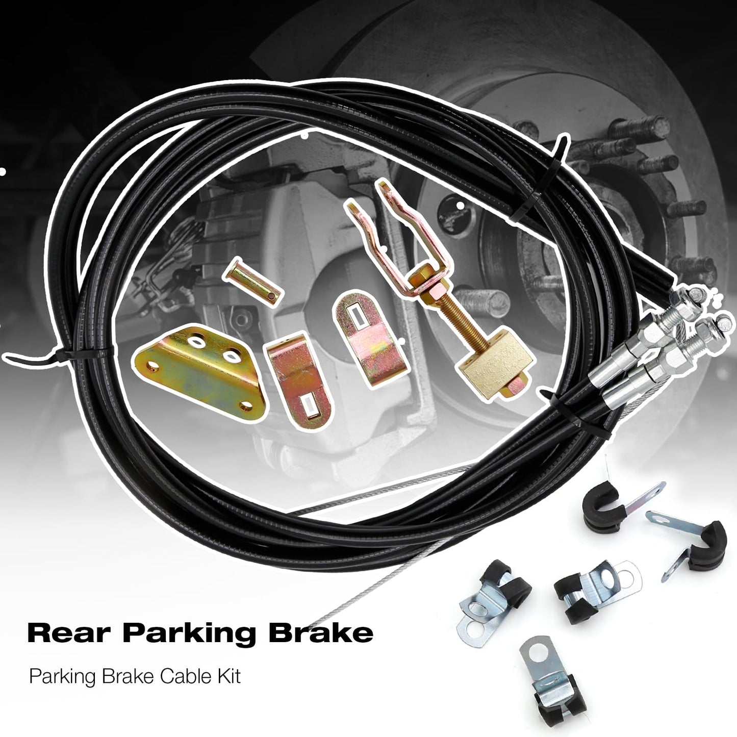Vkinman 330-9371 Universal Emergency Parking Brake Cable Complete Kit 110" Long Cables with 97" Long Sheath E-Brake Set Replace# 140-14415-R