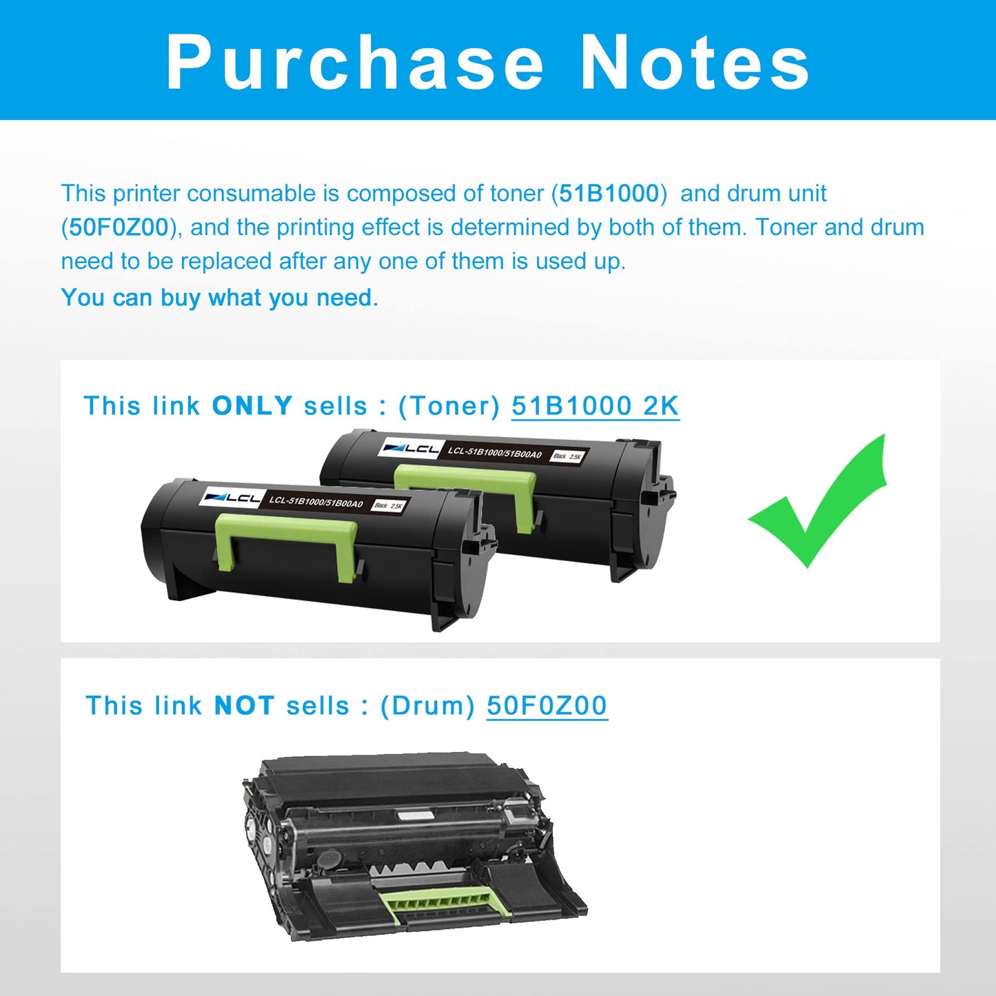 LCL Compatible Toner Cartridge for Lexmark 51B1000 51B00A0 2500 Pages (2-Pack,Black)for Lexmark MS317 MS317DN MS417 MS417DN MS517 MS517DN MS617 MS617DN MX317 MX317DN MX417 MX417DN MX517 MX517DE MX617