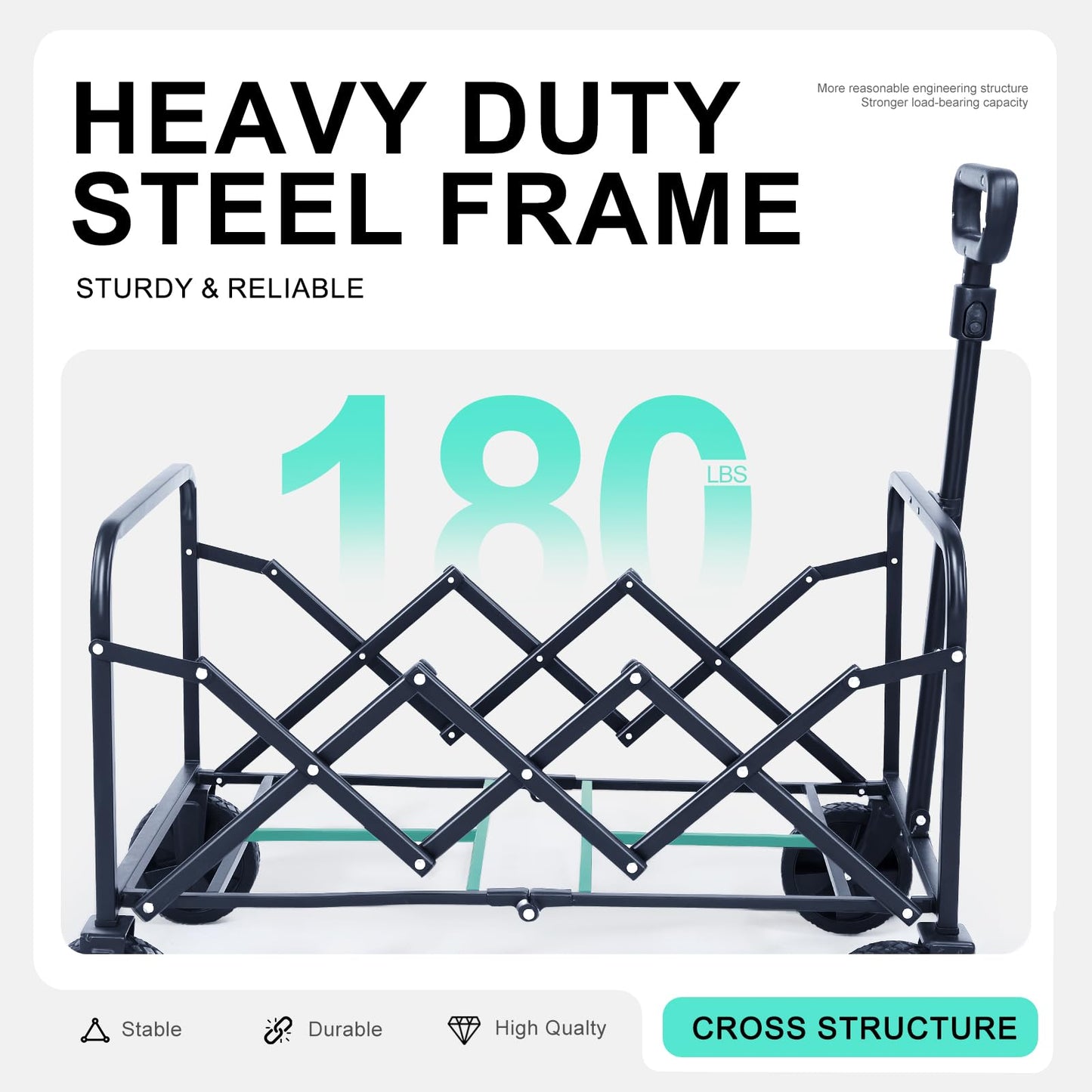 Collapsible Foldable Wagon, Foldig Cart with Wheel Heavy Duty with 180lbs Weight Capacity Lightweight Utility Camping Wagon for Groceries Garden Beach Sports Fishing