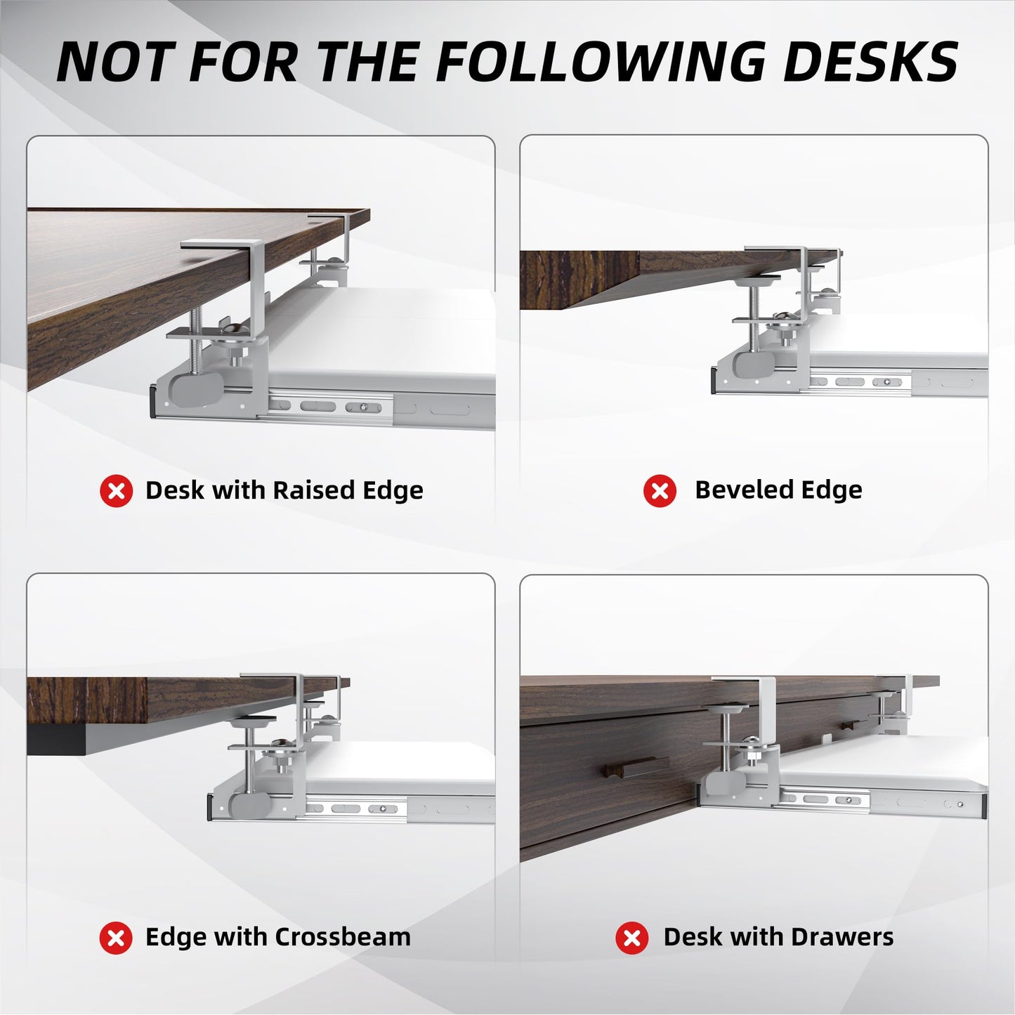 ETHU Keyboard Tray for Corner Desk - Under Desk Keyboard Shelf with C-Clamp, 26.8" x 11.8" Keyboard Tray with Soft-Close Sliding for L-Shaped Desks up to 1.57" Thick, White