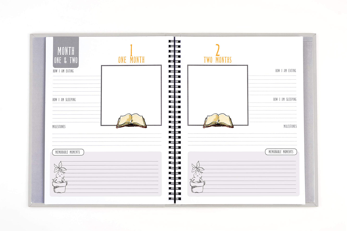 Conquest Journals Harry Potter Little Keeper Baby Album, Capture Magical Memories From Baby Shower Through Age 5, Grey Linen Cover With Lay Flat Spiral, 9" x 11 1/2", 66-Guided Journal Pages