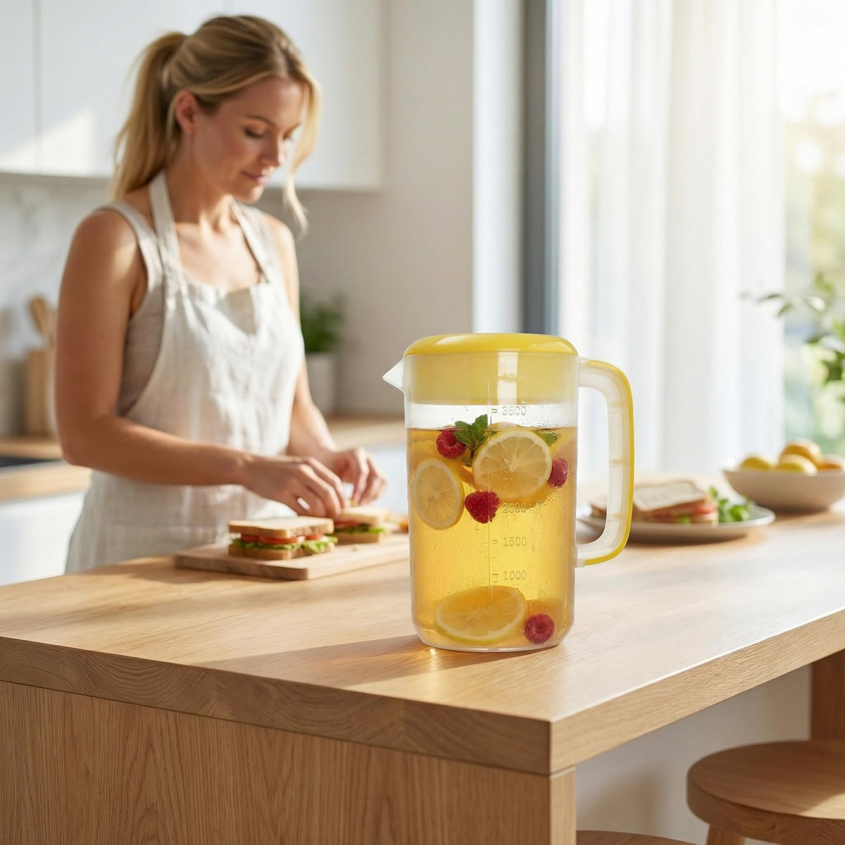Jucoan 2 Pack 1 Gallon/4L Plastic Straining Pitcher, Large Water Carafe Drink Pitcher Jug Clear Ice Tea Maker Beverage Pitcher Perfect for Ice Tea, Lemonade