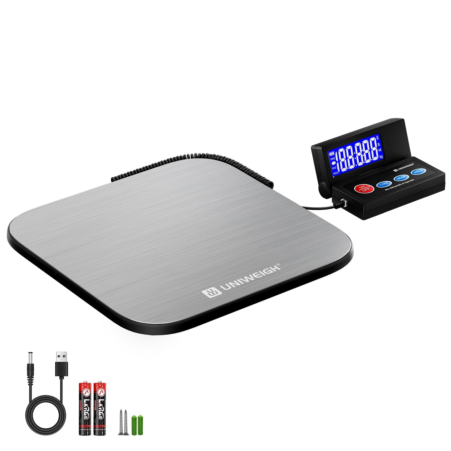 UNIWEIGH Shipping Postal Scale,440lb/10g Accuracy Commercial Weight Scale with Durable Stainless Steel Large Platform,Heavy Duty Postage Scale for Package,Luggage,Mail,Warehouse,Small Business,Home