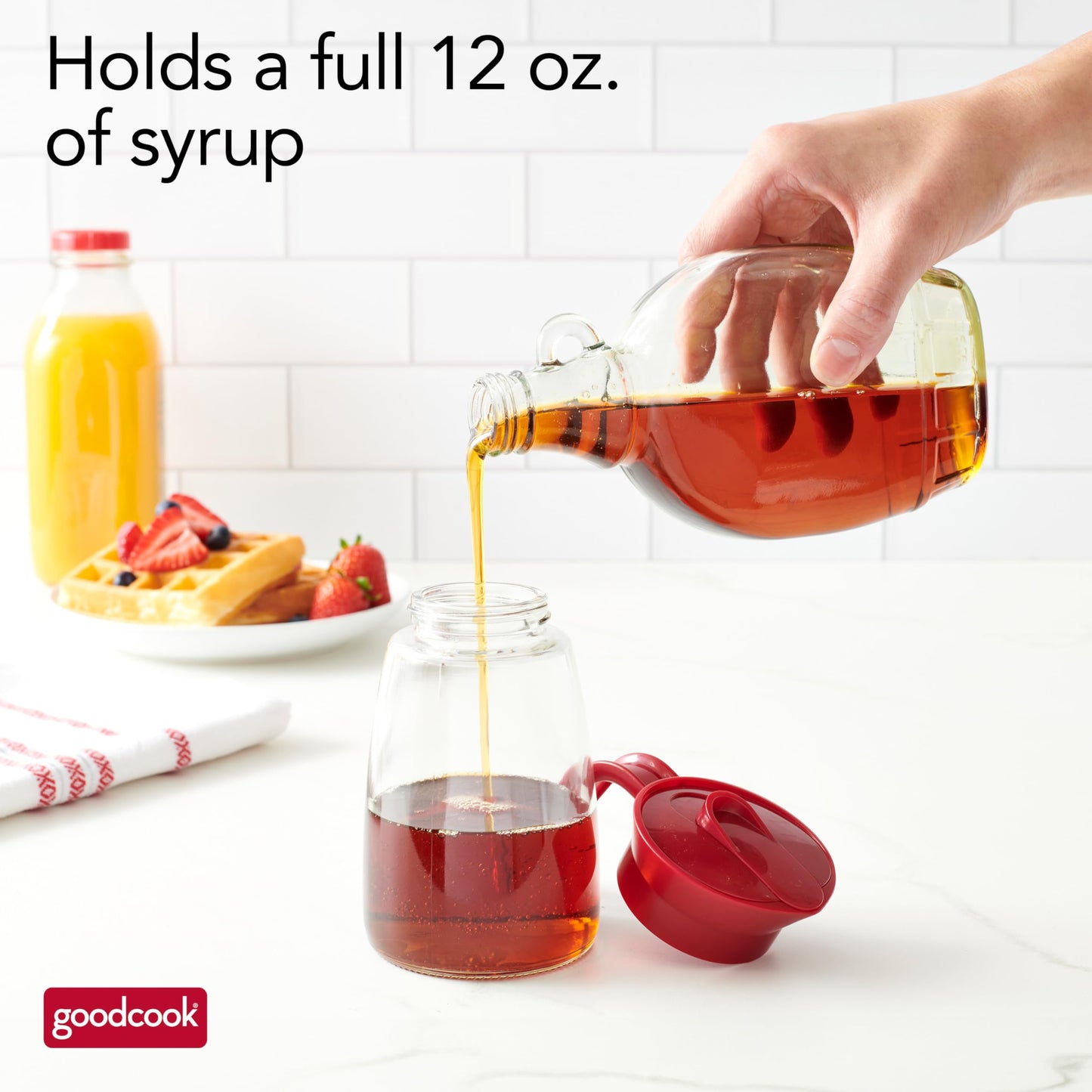 GoodCook 12 oz. Glass Syrup Dispenser with Lid, Clear/Red