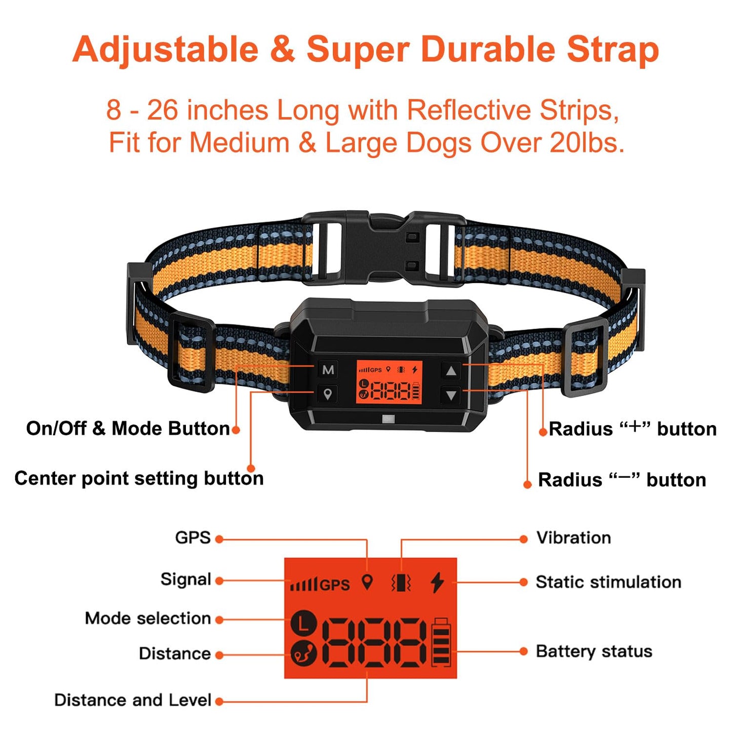 GPS Wireless Dog Fence Collar for Lagre Outdoor Use, Precise Pet Containment System with Smart GPS Signal Boost Tech for M/L Dogs, IPX6 Waterproof with 3 Warning Modes, Adjustale Radius 30-900 M