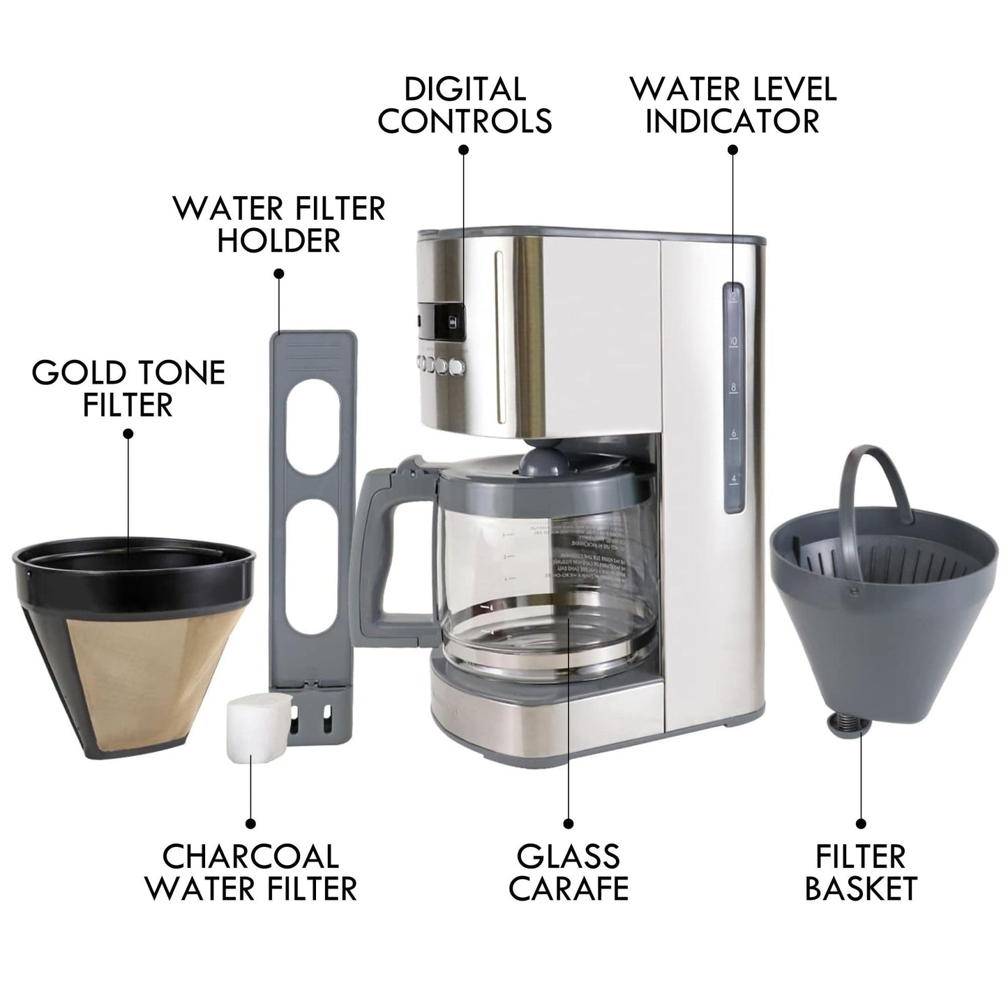 Kenmore Drip Coffee Maker - 12 Cup Programmable Cafe Machine With Glass Pot, Regular & Bold Brew, Auto Shut Off Large Water Reservoir, Reusable Filter, Kitchen Appliances For Cafeteria Barista