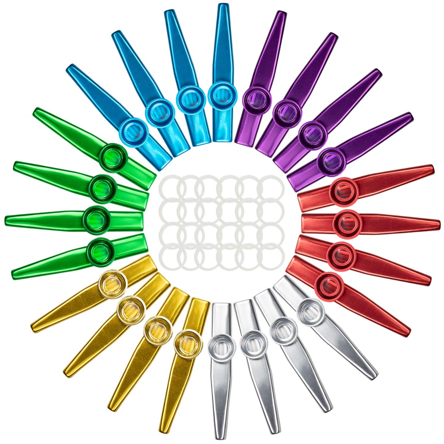 Foraineam 24-Pack Metal Kazoos with 24 Pcs Kazoo Flute Diaphragms 6 Colors Musical Instruments, A Good Companion for Ukulele, Violin, Guitar, Piano Keyboard