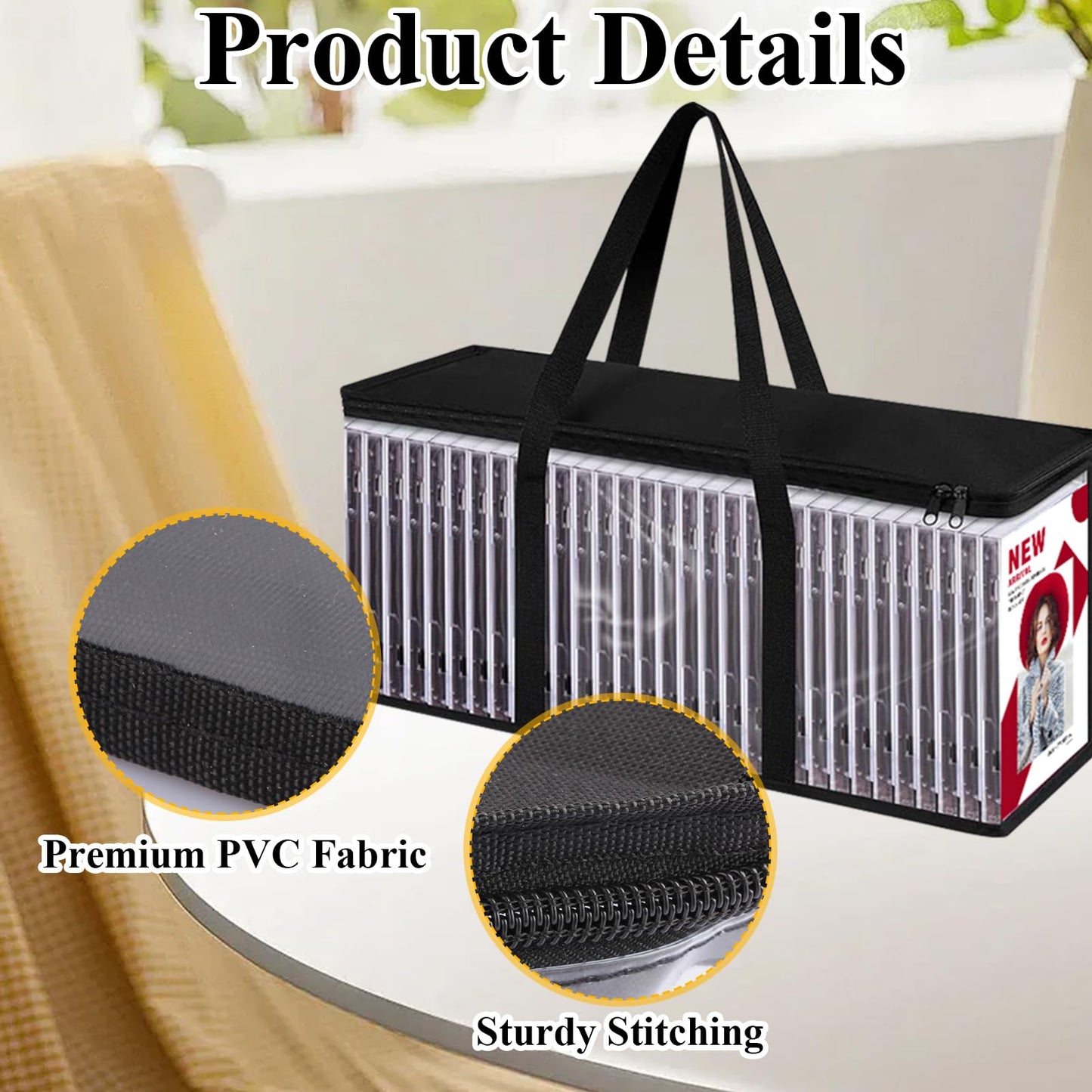 QTLCOHD 8 Pack DVD Storage Bags, Black Media Organizer Bag for DVDs, CDs, Blu Ray Disc, Video Game Disks, Movie Cases, VHS Box, Clear Plastic Holders with Carrying Handles and Zipper
