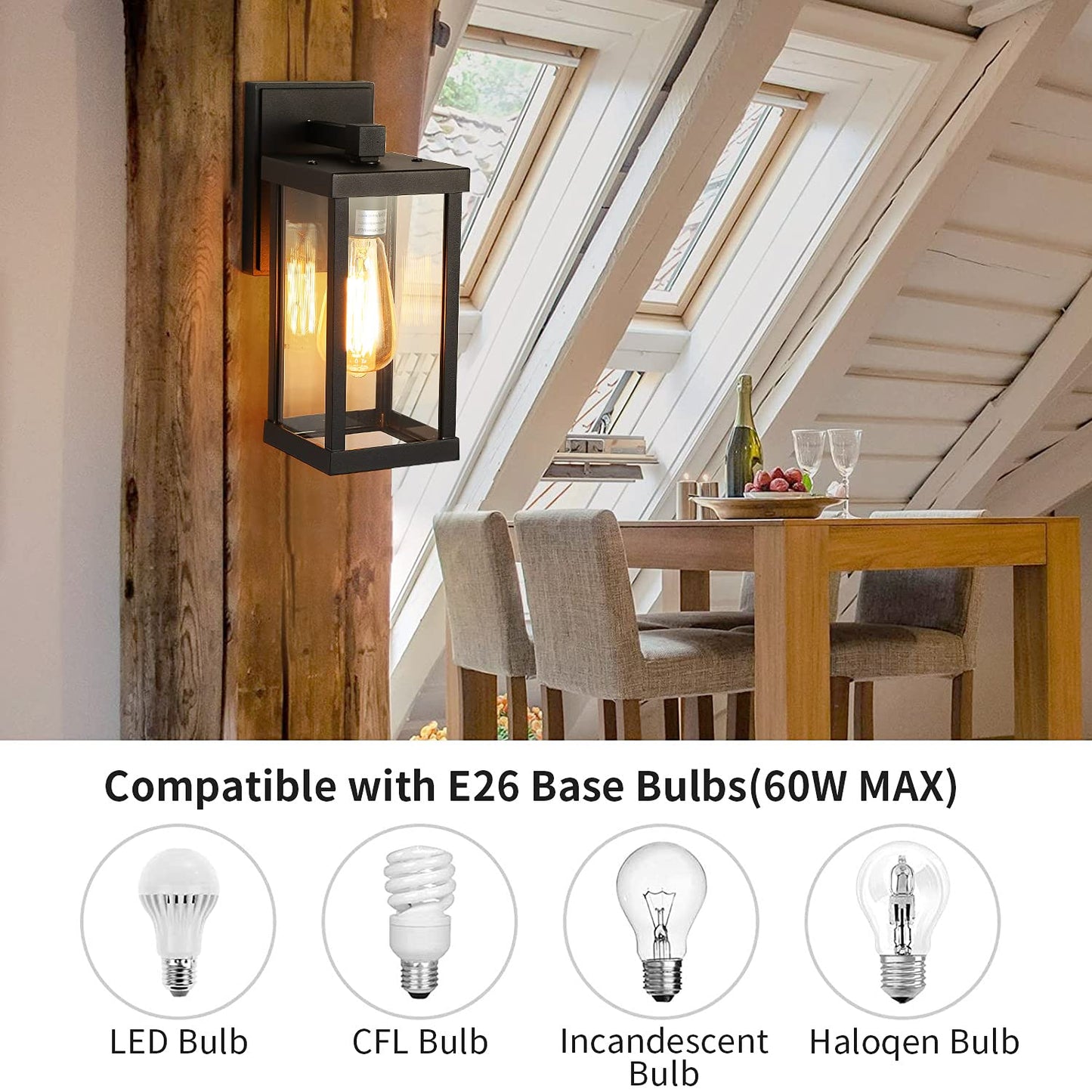 RETRELMP Outdoor Wall Light, Black Exterior Wall Lantern Fixture with Clear Glass Shade, Waterproof Modern Metal Porch Wall Sconce for Patio Garage E26 Socket (2 Pack)