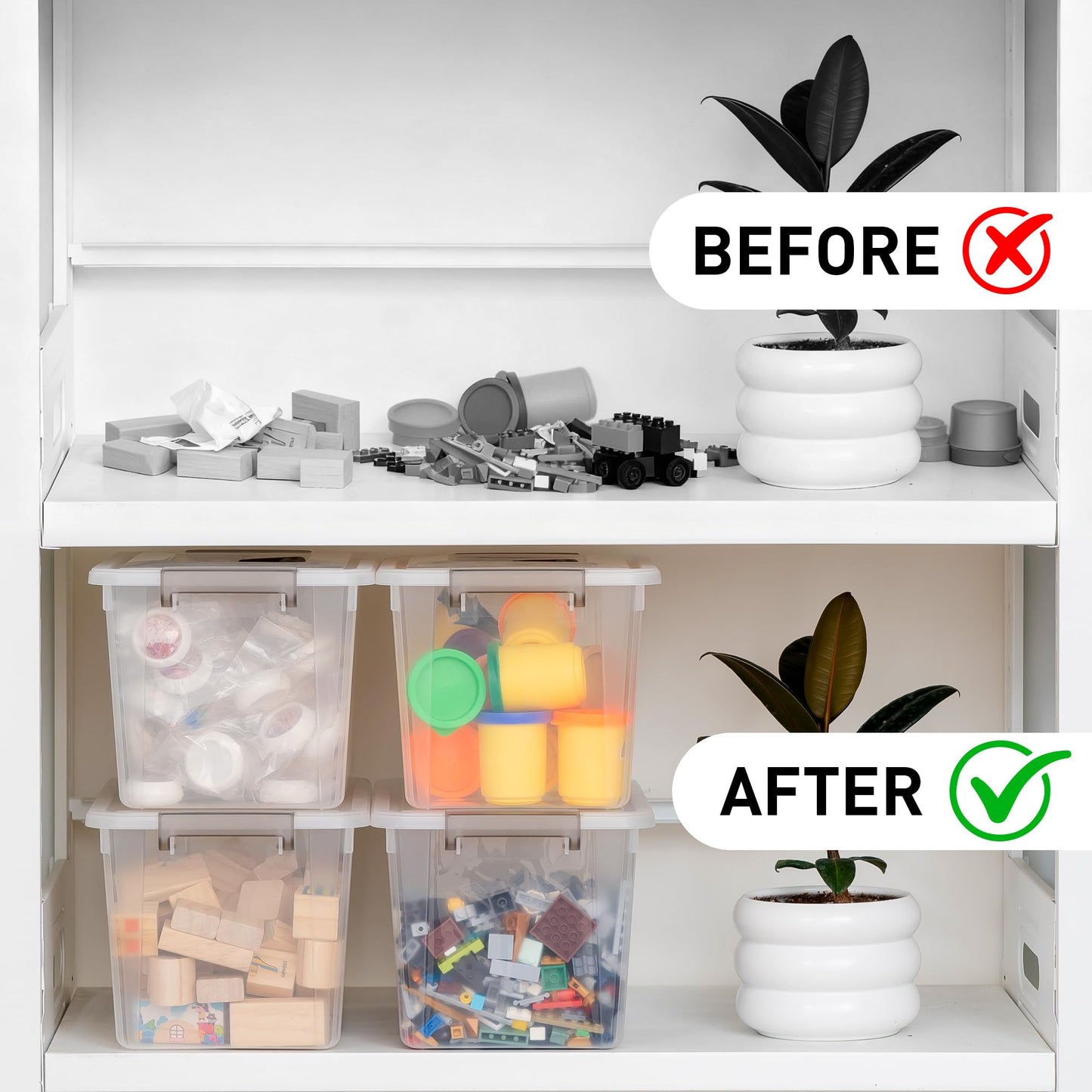 Citylife 8 Packs 5.3QT. Plastic Storage Bins with Latching Lids Clear Storage Box with handle Stackable Stoage Containers for Organizing Toys, Crafts, Tools