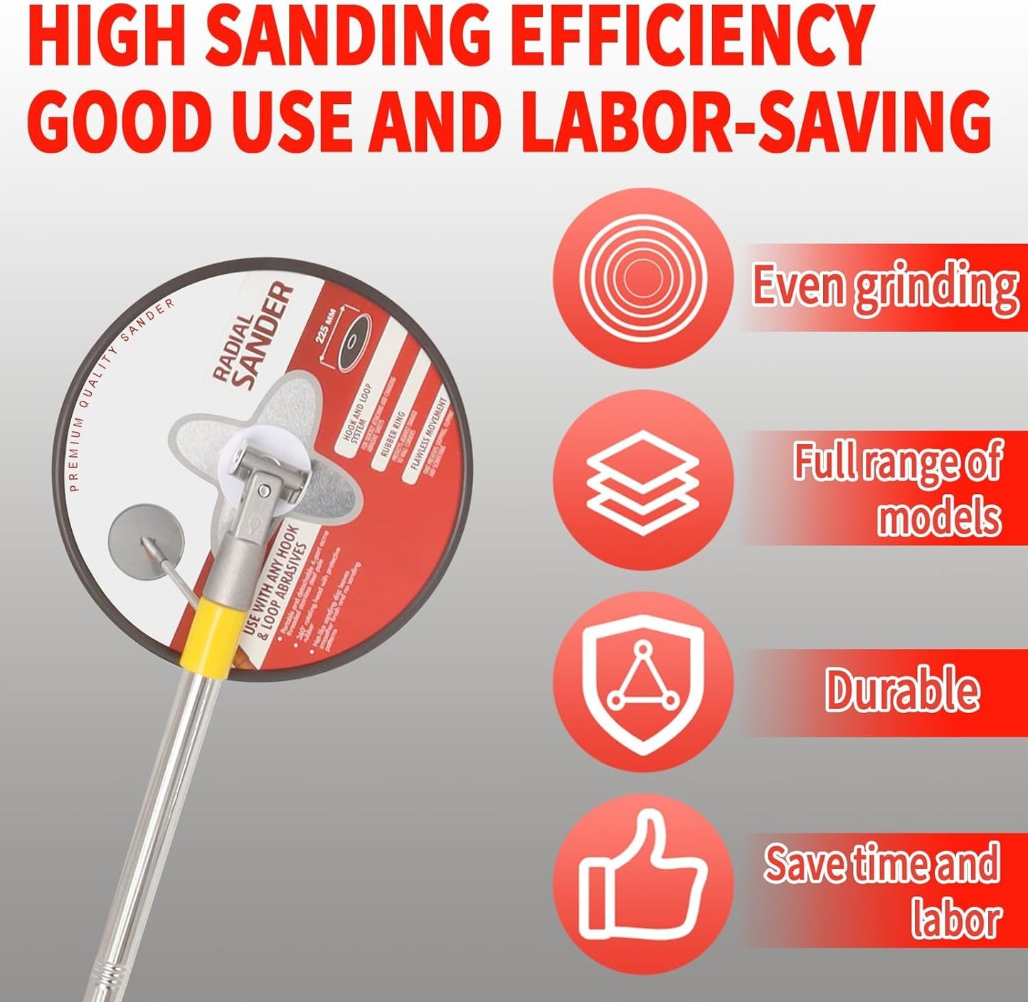 9" Drywall Sander with Extension Pole for Wall Cleaning and Polishing, 360 Circular Radial Sander + 25pcs Sanding Discs