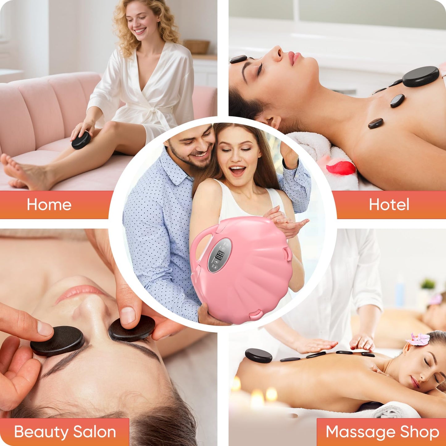 20PCS Hot Stones Massage Set, Hot Stones Massage Warmer Kit, Portable Massage Stones Basalt Hot Rocks Massage Stone for Professional or Home SPA, Therapy Relaxing, Healing, Pain Relief(Pink)