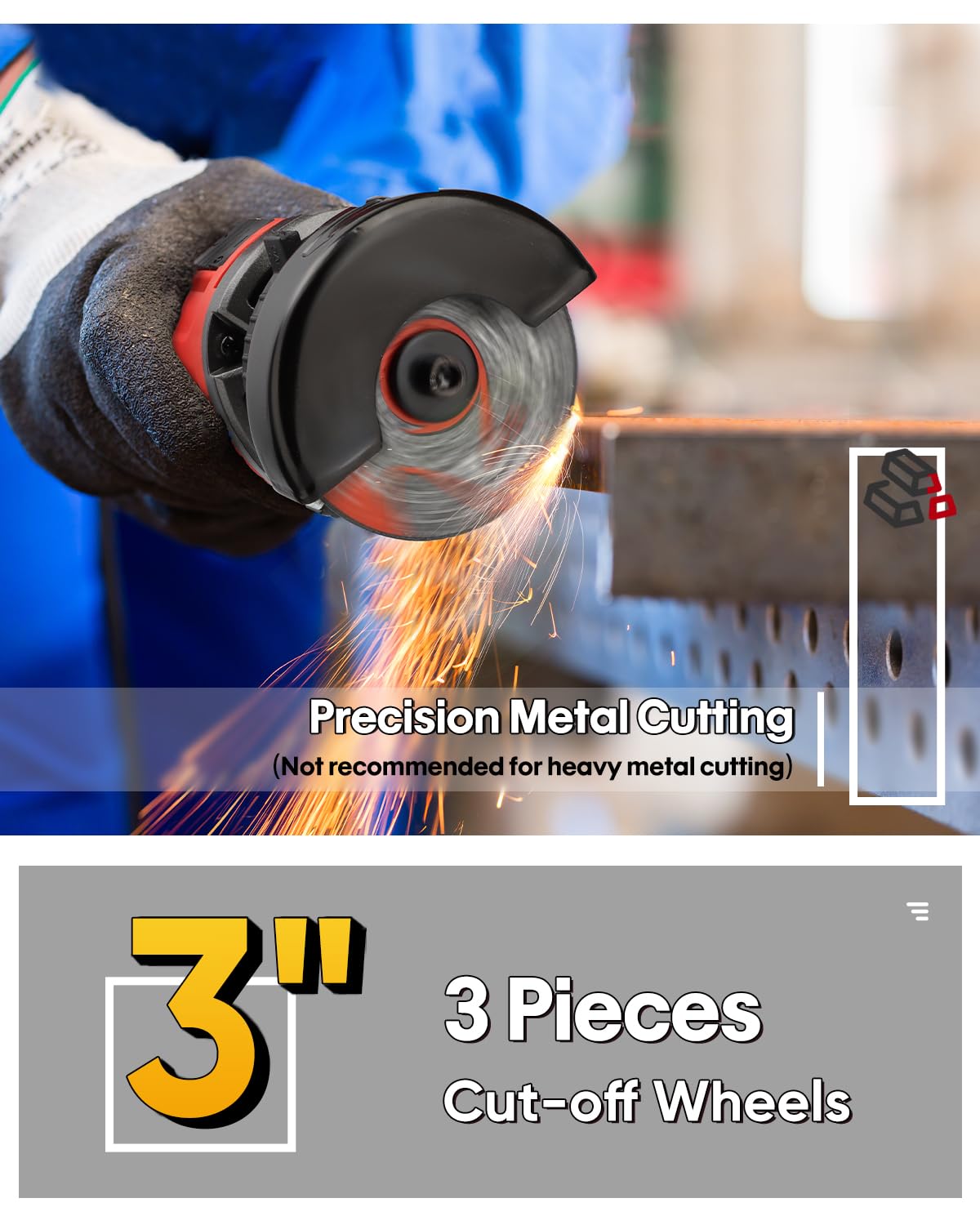 SHALL 3 Inch High-Speed Cut Off Tool, 3.5 Amp Metal Cutter Tool with 3Pcs Multifunctional Cutoff Wheels, 24000RPM Electricl Metal Cutting Tools for Steel, Inox, PVC, Aluminum
