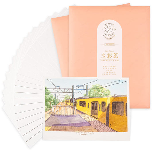 2 Pack of Paul Rubens Hand-made Watercolor Paper Cold Press, 100% Cotton Rag with Glitter Sparkling Effect, Acid-Free Paper 140lb/300gsm, 10.63“ x 7.67” for Wet & Dry Mixed Media, 20 Sheets * 2