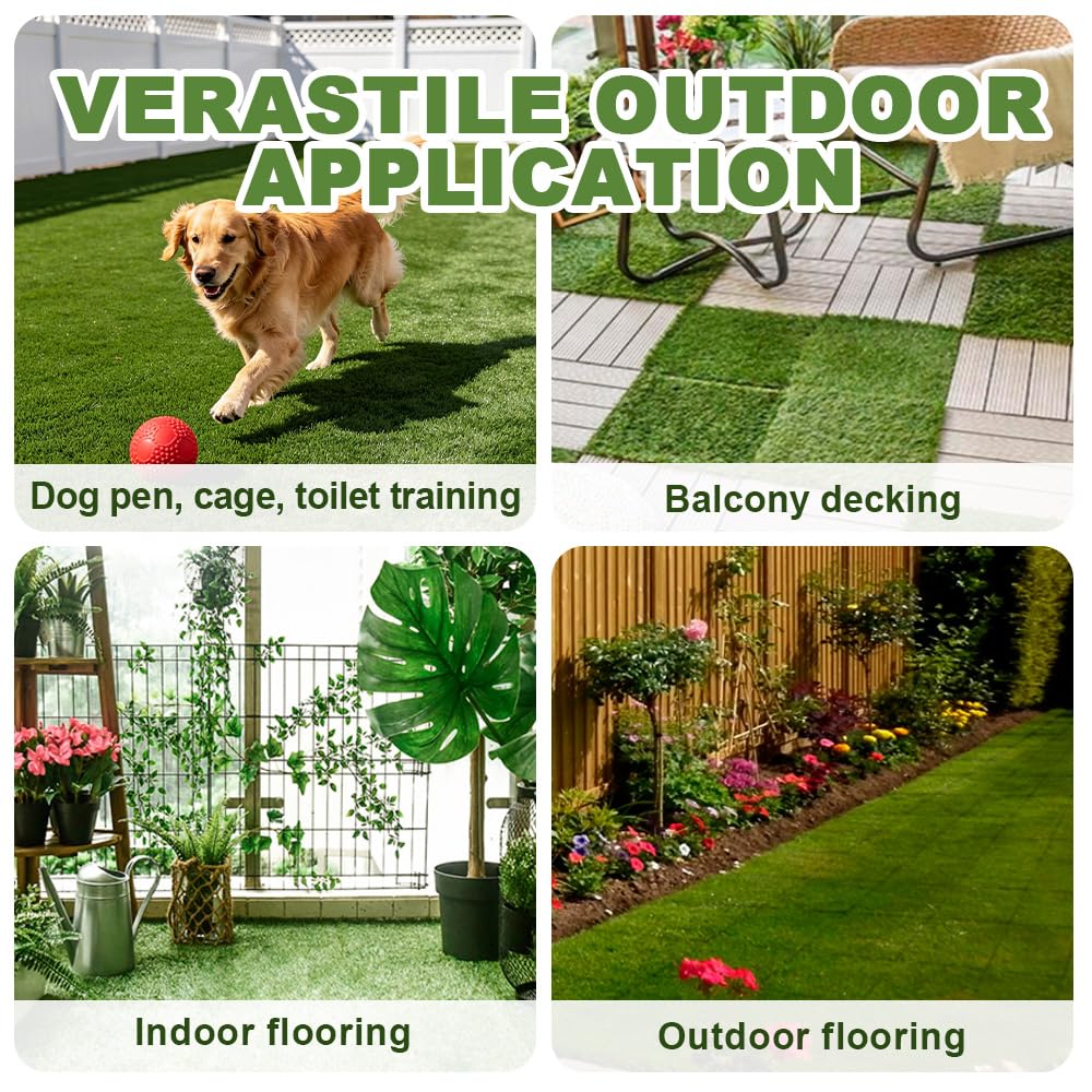 Qingbei Rina Artificial Grass Turf Tiles Interlocking for Patio Balcony,12"x12" Artificial Turf Grass Outdoor Rug for Dogs Potty Pet Squares Grass Decor Pad,Self-draining Flooring Indoor (9 Pack)
