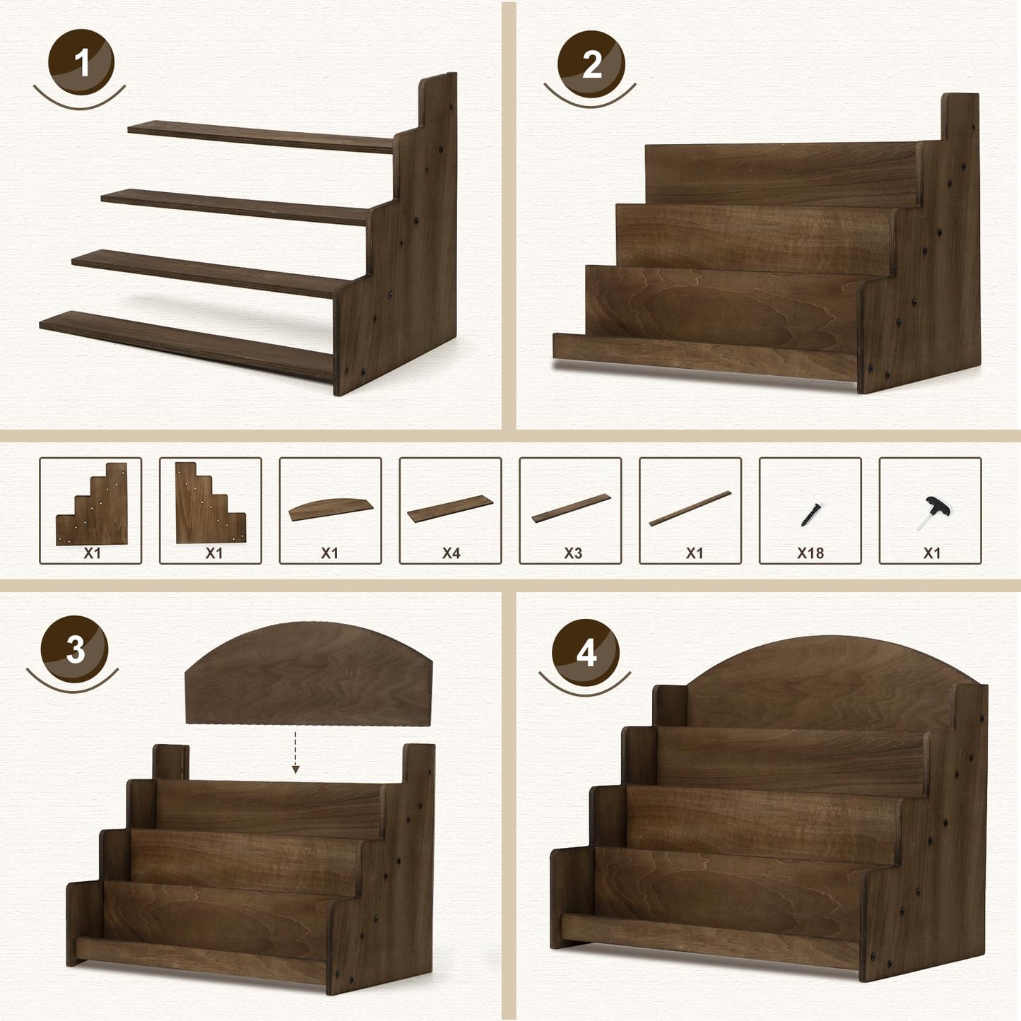 PUERSI Greeting Card Display Stand Holder - 4-Tier Wooden Organizer Rack for Retail Stores, Postcards, Stickers & Stationery Vendors, Brown