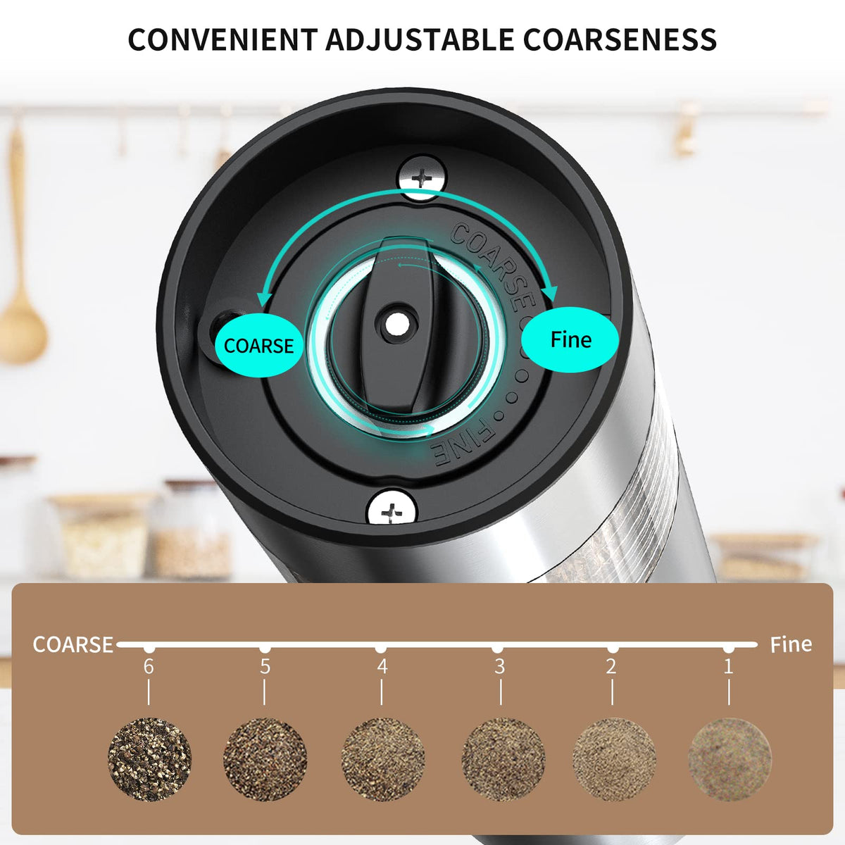 CIRCLE JOY Electric Salt and Pepper Grinder Set, Automatic Spice Grinder Pepper Mills with Portable Dual Charging Station, White Led Light and Adjustable Coarseness