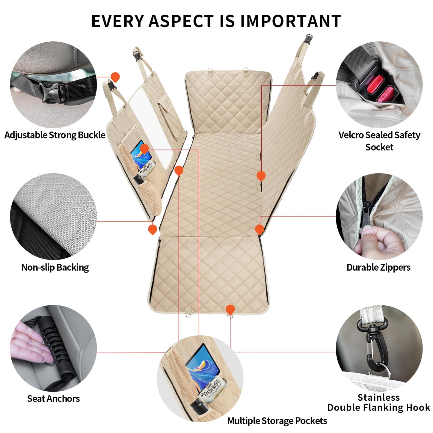 Bark Lover Dog Car Seat Cover for Back Seat, Dog Hammock for Car, Waterproof Backseat Cover for Dogs in Car SUV & Truck, with Mesh Window and Multiple Pockets
