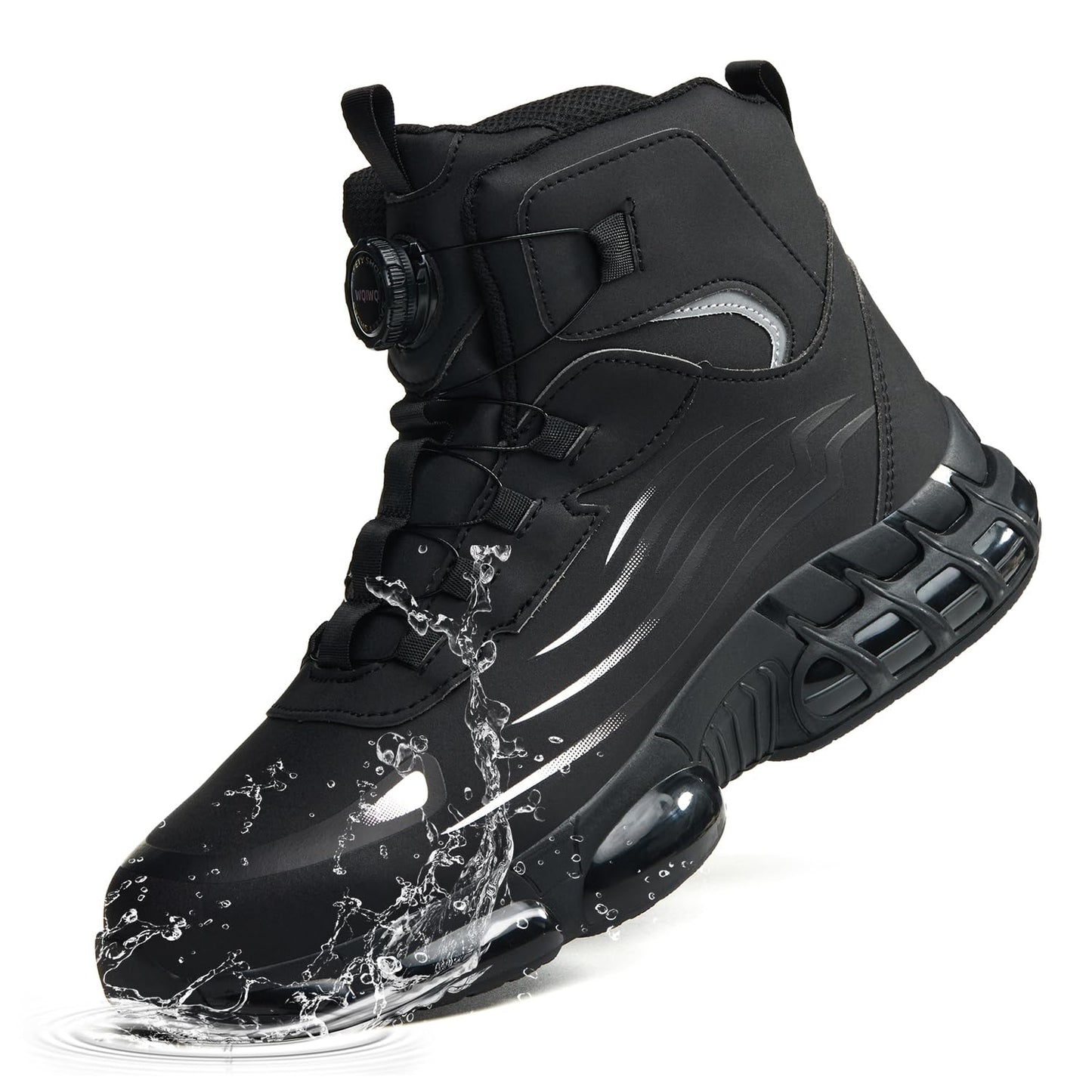 WQIWQ Steel Toe Shoes for Men Waterproof Work Safety Boots Non Slip Lightweight Indestructible Construction Shoes Air Cushion High Top Industrial Boots 1330/Black/43