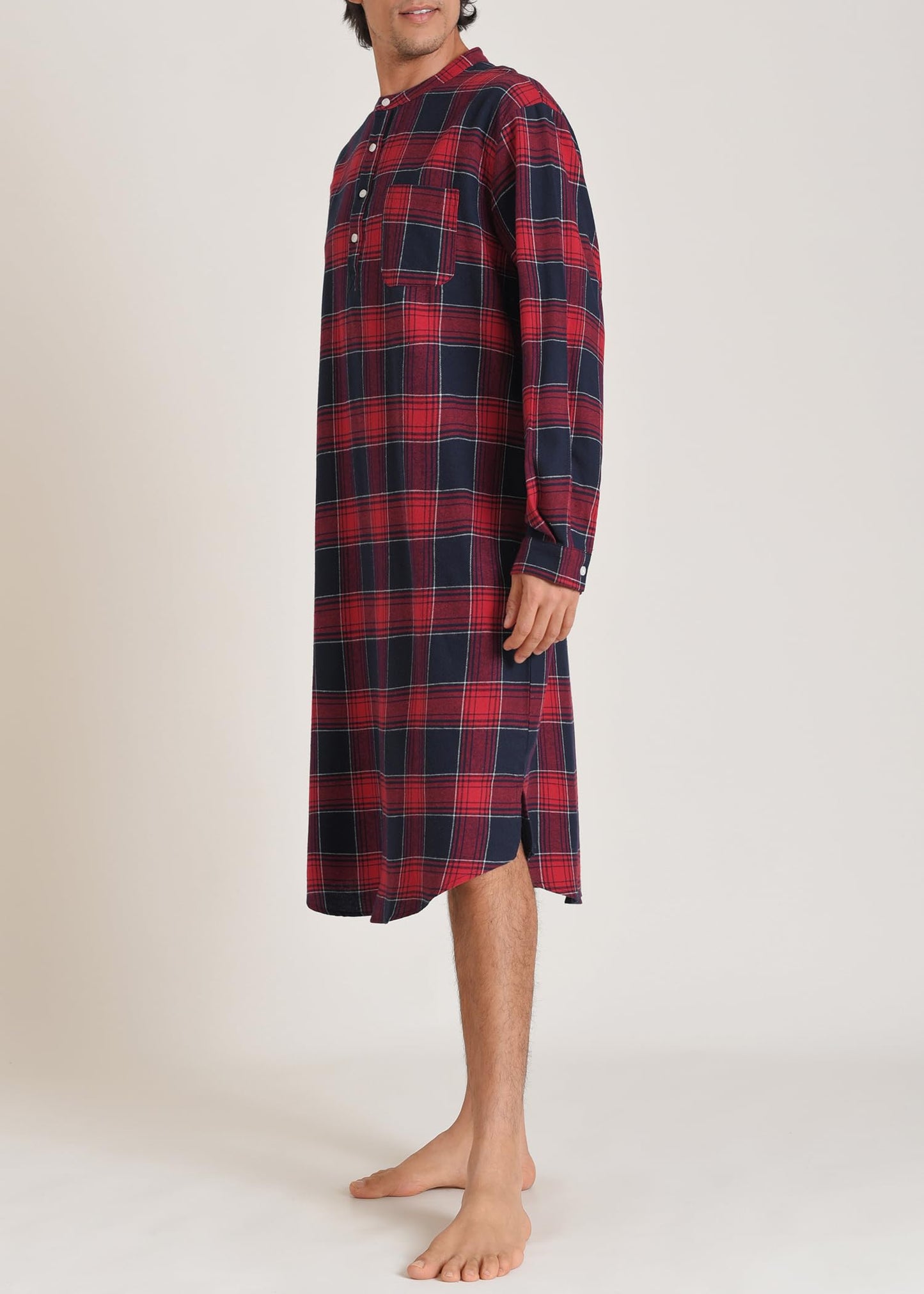 Latuza Men's Long Sleeves Cotton Flannel Nightshirt Nightgown, Red, X-Large