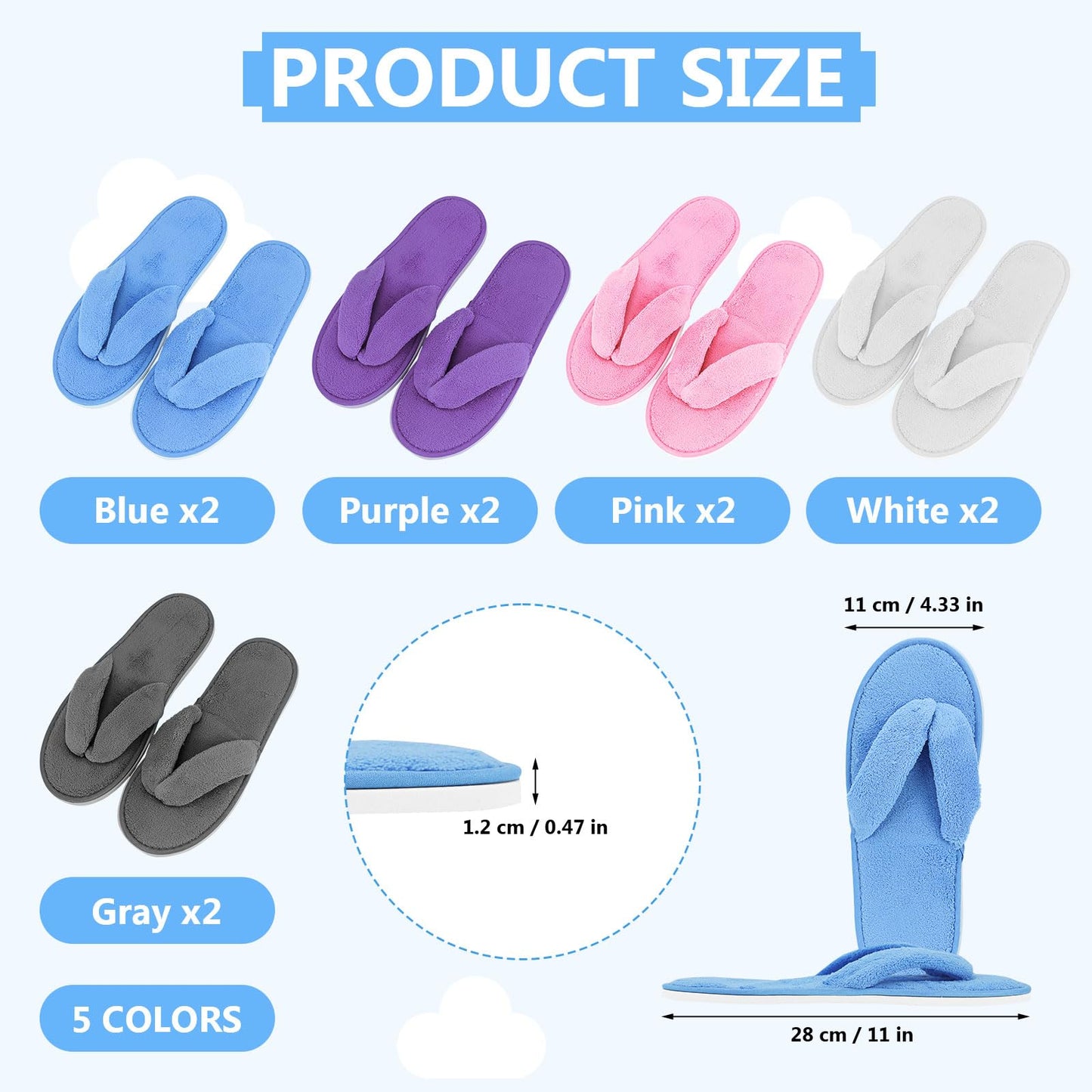 10 Pairs Flip Flop Spa Slippers, Coral Fleece Thong Slipper Open Toe House Slippers for House Guest Hotel Travel