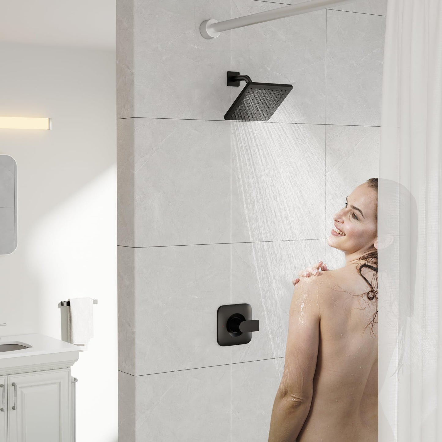 T2471BL Genta LX Pressure-Balancing Modern Trim, Matte Black Shower Trim Kit, Compatible wtih Posi-Temp Valve