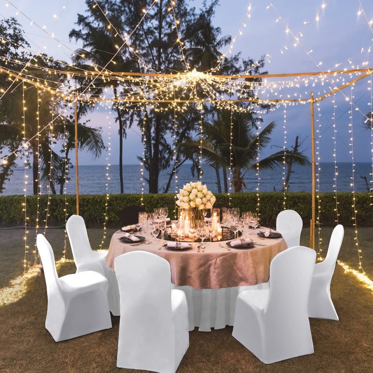 Spandex Chair Covers, Babenest Upgraded 10PCS Banquet Washable Stretch Fitted Chair Slipcovers, Elastic Universal Dining Room Chair Protector for Party Celebration Holiday Wedding (White)