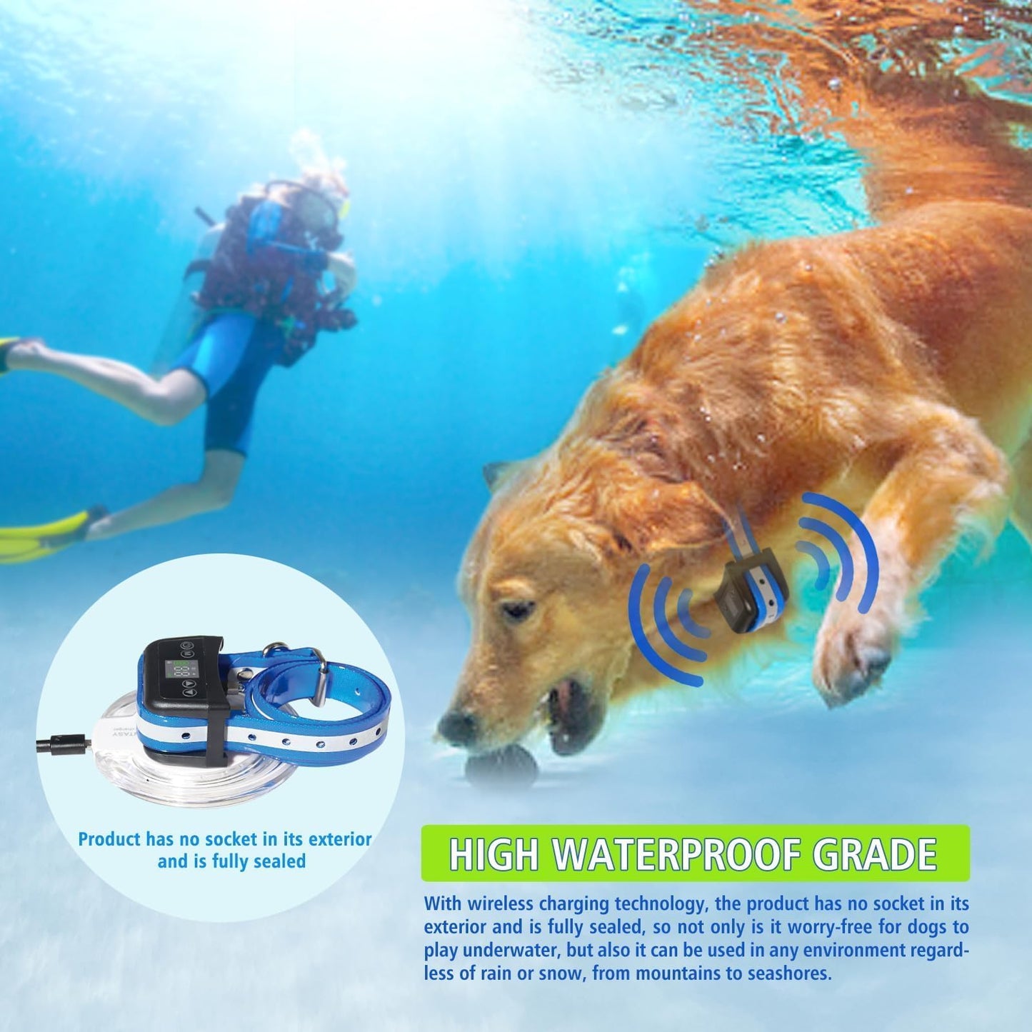 Dog Wireless Fence GPS Pet Containment System, Adjustable Control Range, Wireless Charging Electric Dog Fence, Fully Sealed Waterproof Rechargeable Dog Fence Collar