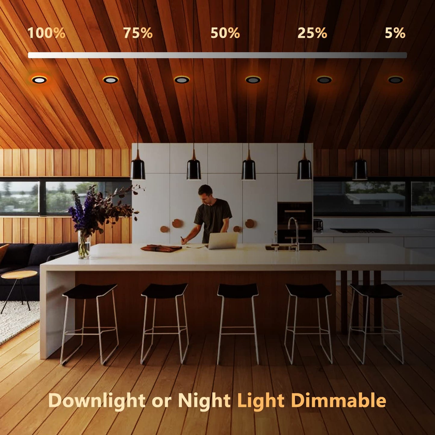 CycevSun Black Pot Lights LED 4 Inch Recessed Lighting with Night Light, Dimmable & 5CCT Selectable Slim Wafer Downlight, 9W, cETL, IC & Wet Rated, 8 Pack