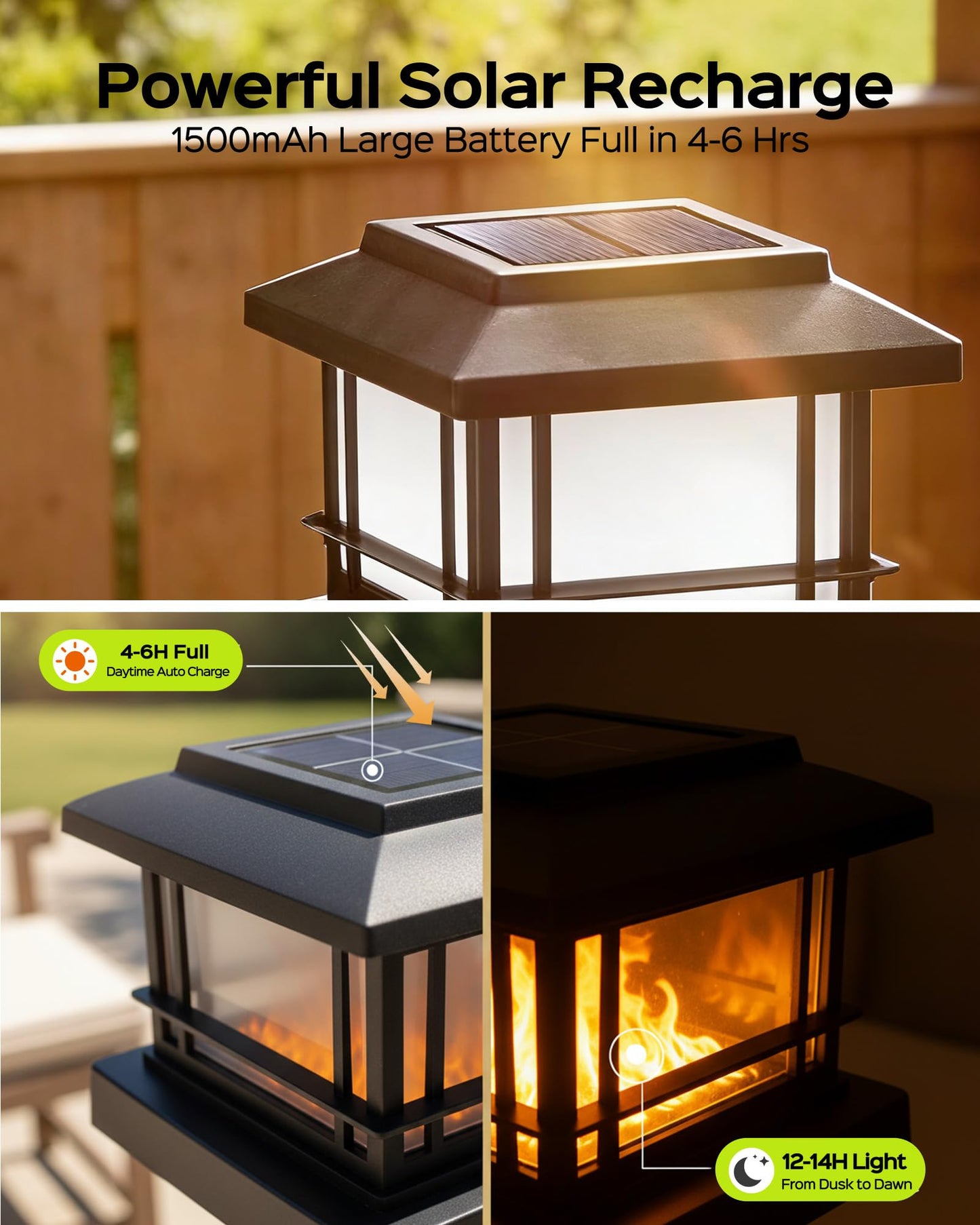 8 Pack Solar Flame Post Lights Outdoor, Solar Powered Fence Post Cap Lights, High Brightness Flickering Flame SMD LED Lighting Decor for Garden Deck Patio, 4x4, 5x5 Vinyl/Wooden Posts