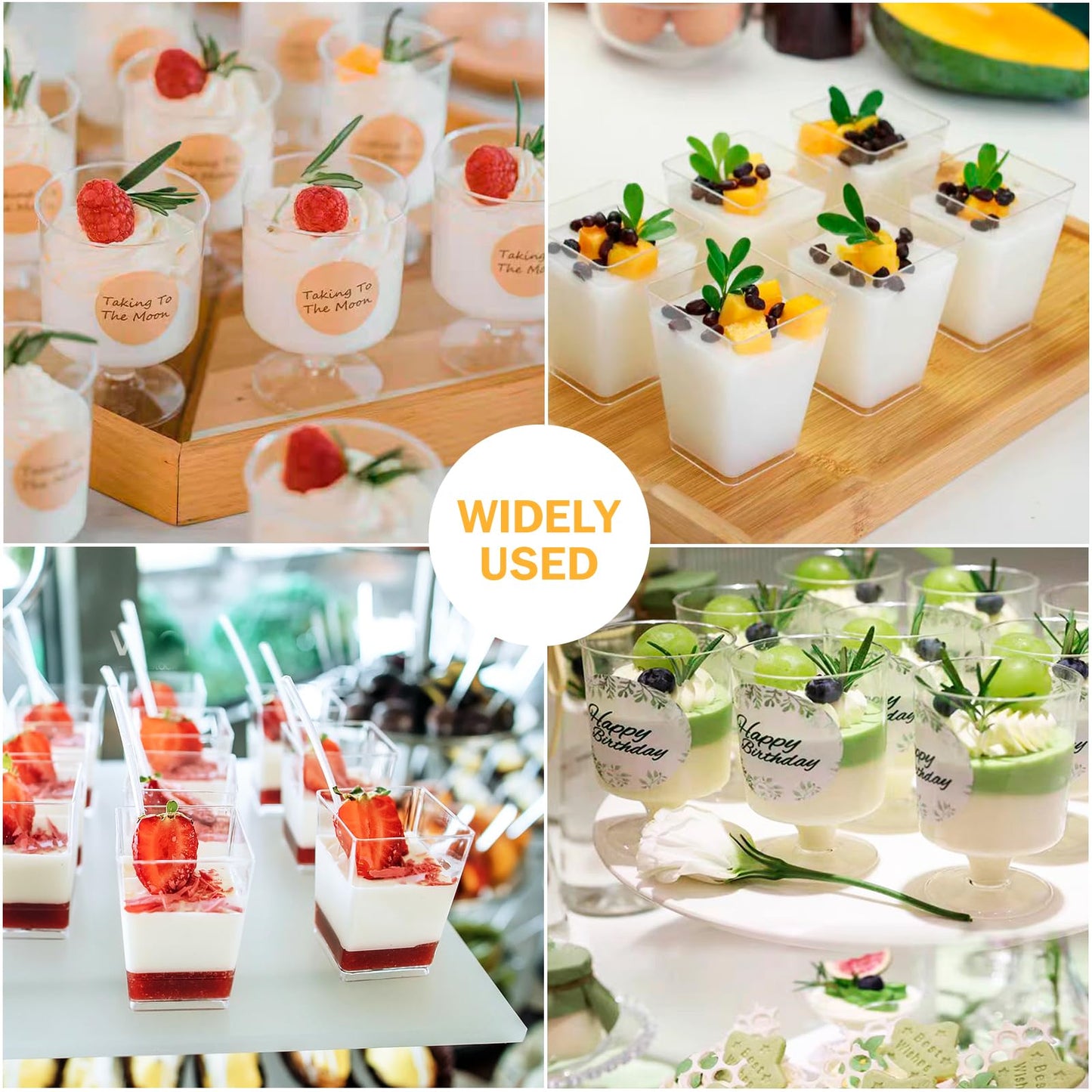 mwellewm 100Pcs Dessert Cups with Spoons&Cocktail Picks 5 Oz Mini Clear Plastic Parfait Shooter Cup Round Small Round Serving Goblet Disposable Appetizer Fruit Desert Bowl for Party Charcuterie