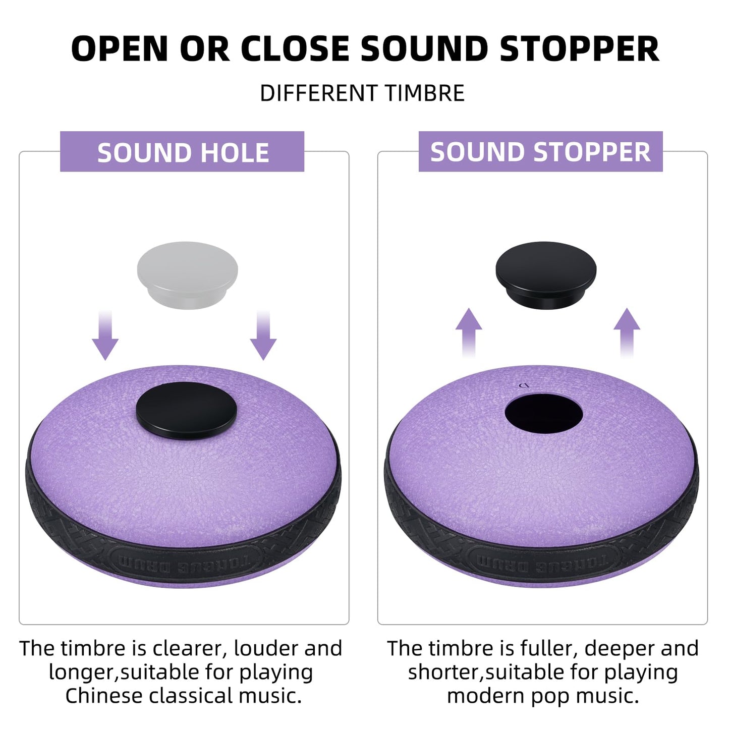 LEKATO 6 Inch 11 Notes Steel Tongue Drum with Sturdy Nylon Bag, Beginner Music GIft for Families/Friends, D Major, Purple