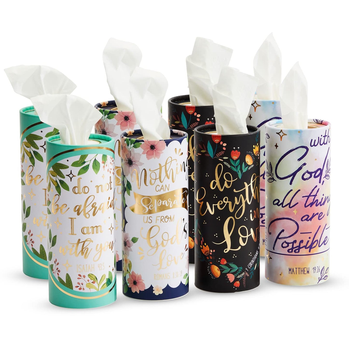 8-Pack Car Tissues Cylinder Boxes - Round Travel Wipes for Car Cup Holder (50 Tissues Per Container)