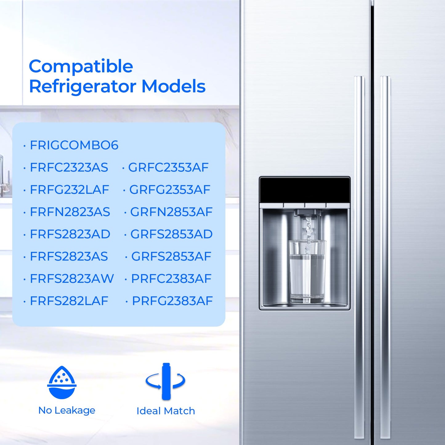 Suifl PWF-1 FPPWFU01 Water Filter & PureAir AF-2 FRGPAAF2 Air Filter Combo, Compatible with Frigidaire FRIGCOMBO6, FRFS2823AD, FRFS2823AS, FRFS282LAF, GRFC2353AF, GRFS2853AD, GRFS2853AF, 3 Combo